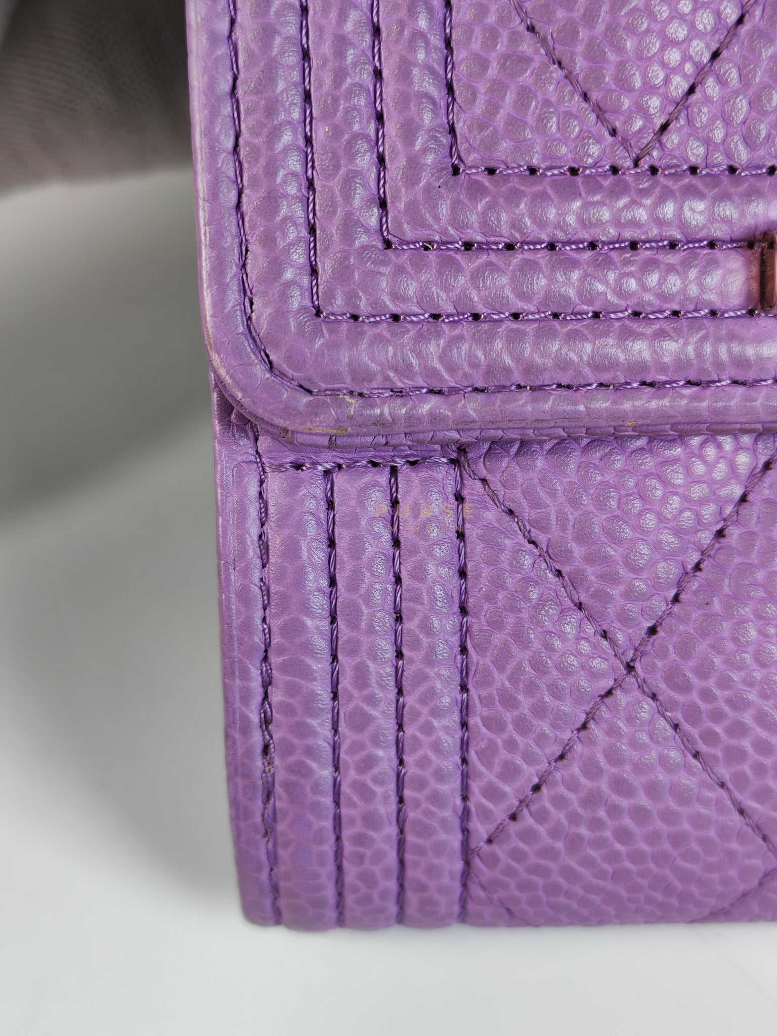 Boy Flap Compact Wallet in Purple Caviar Leather and Light Gold Hardware Series 29