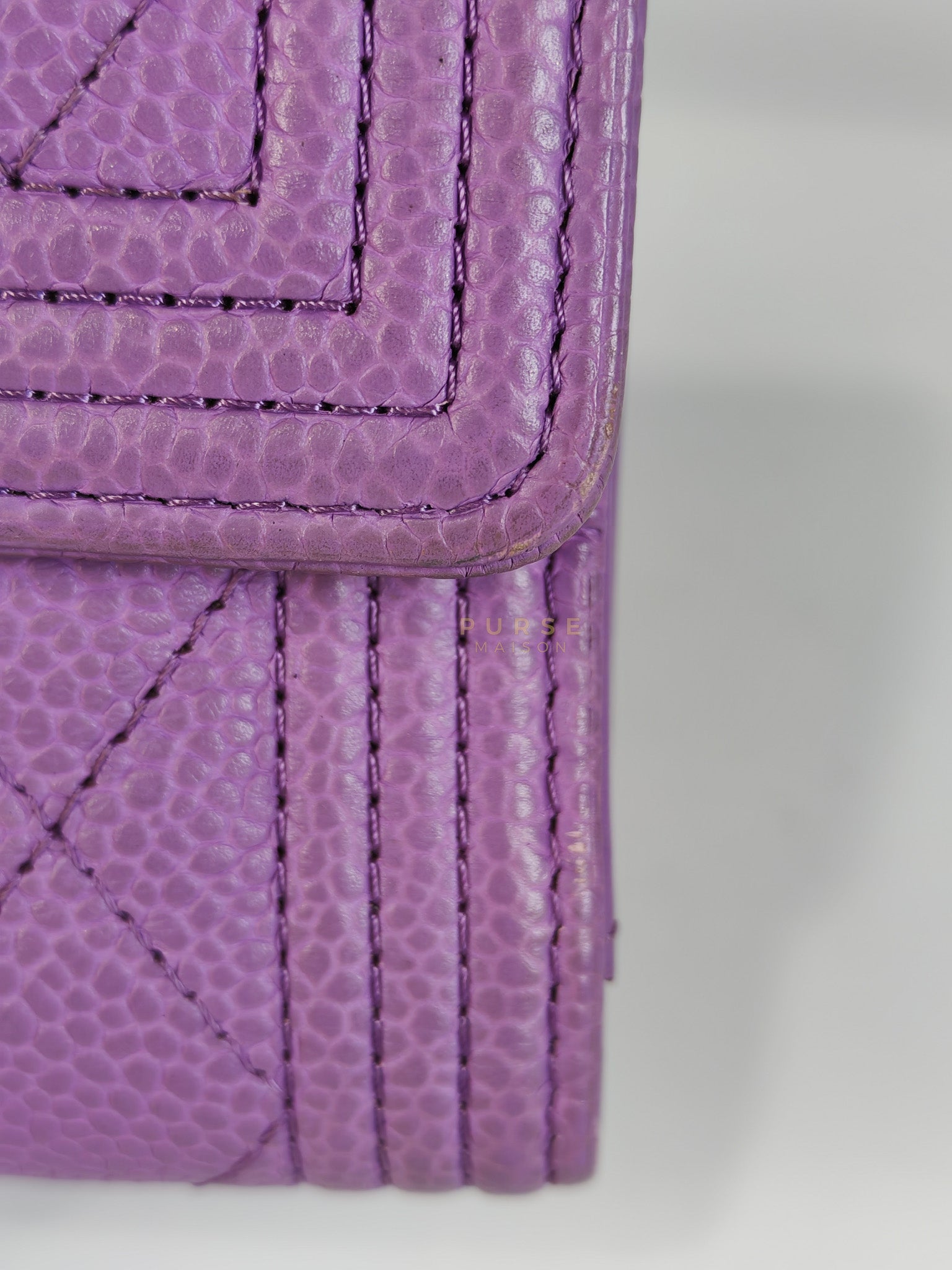 Boy Flap Compact Wallet in Purple Caviar Leather and Light Gold Hardware Series 29