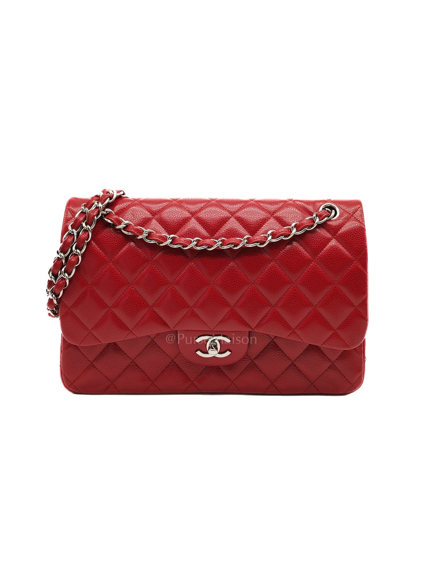 Classic Double Flap Jumbo in Red Quilted Caviar Leather and Silver Hardware Series 16