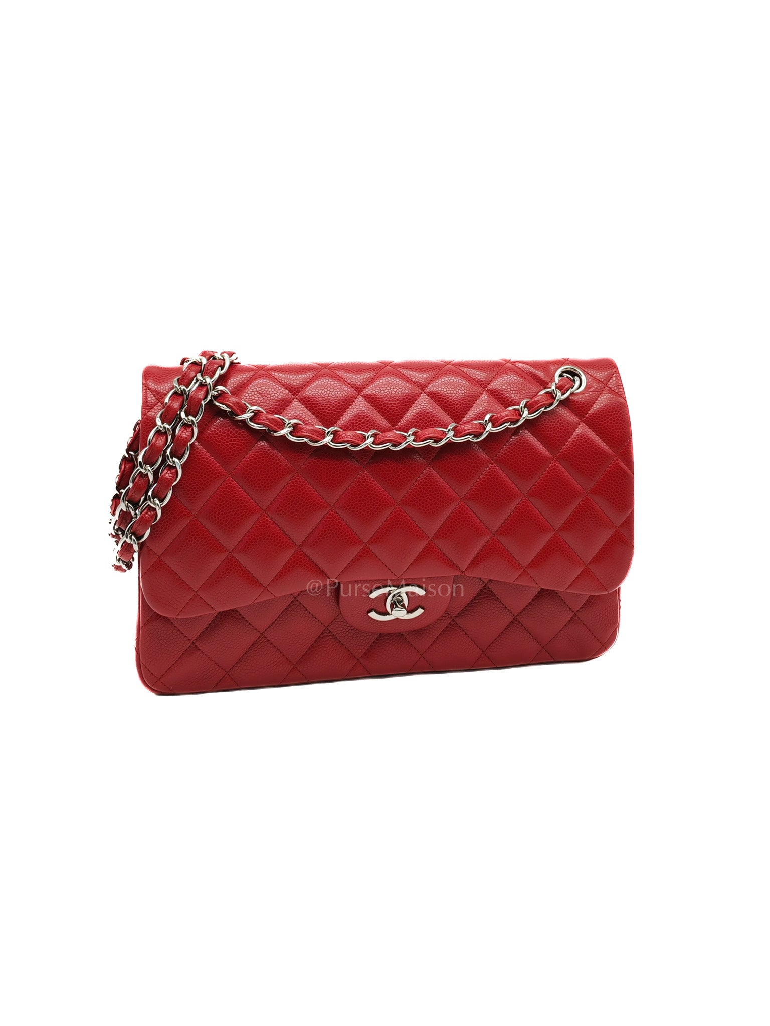Classic Double Flap Jumbo in Red Quilted Caviar Leather and Silver Hardware Series 16