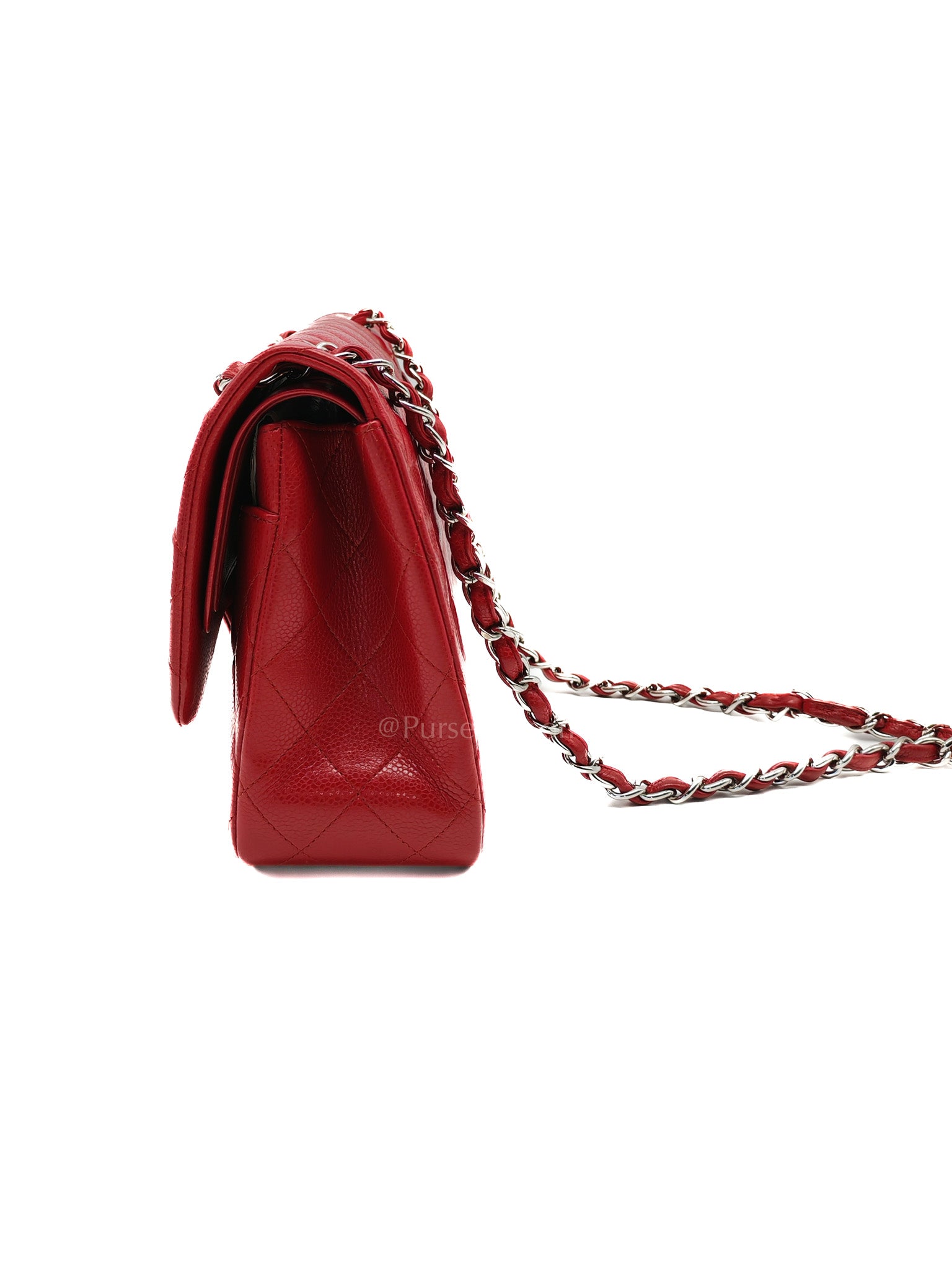 Classic Double Flap Jumbo in Red Quilted Caviar Leather and Silver Hardware Series 16