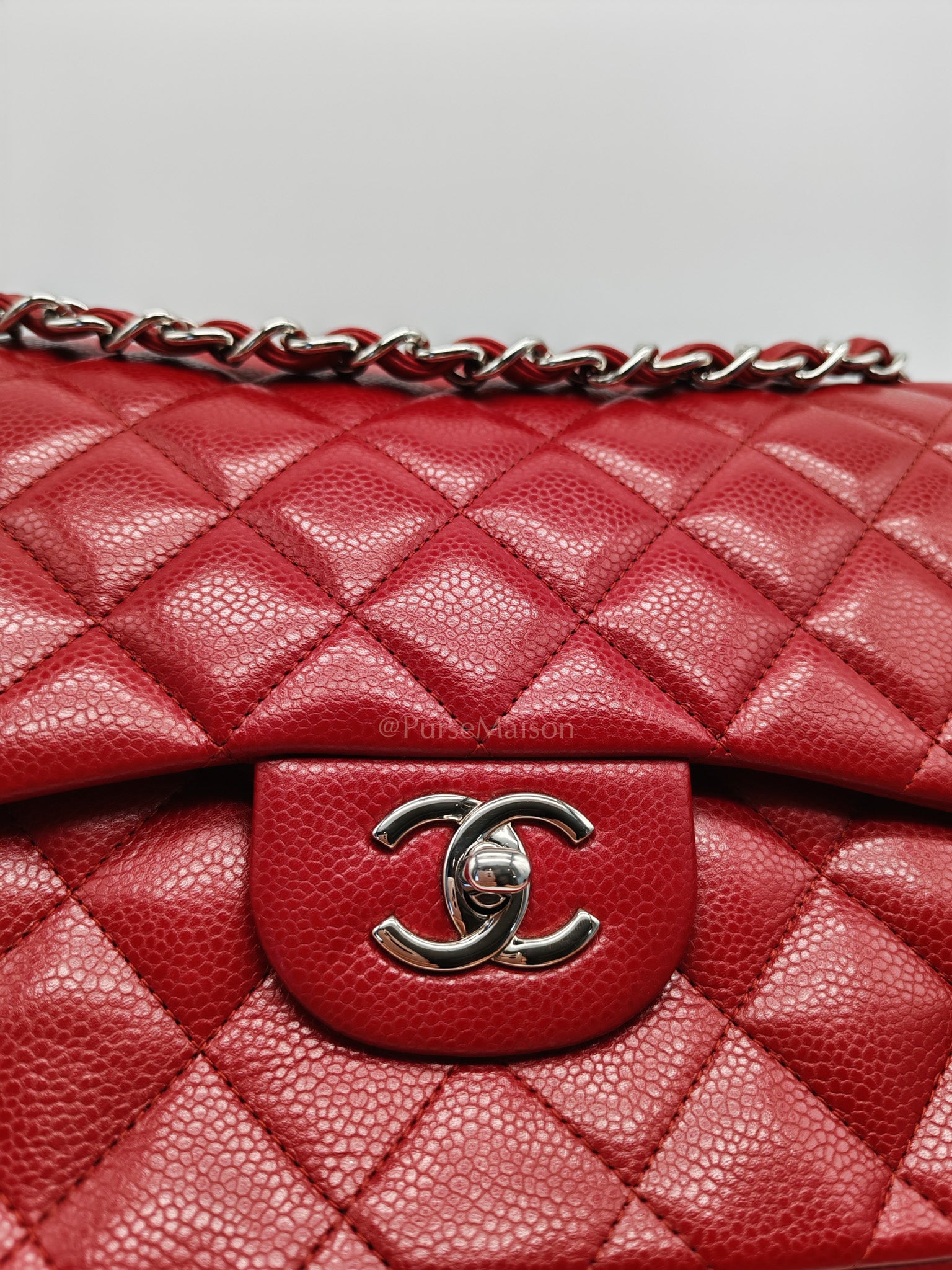 Classic Double Flap Jumbo in Red Quilted Caviar Leather and Silver Hardware Series 16