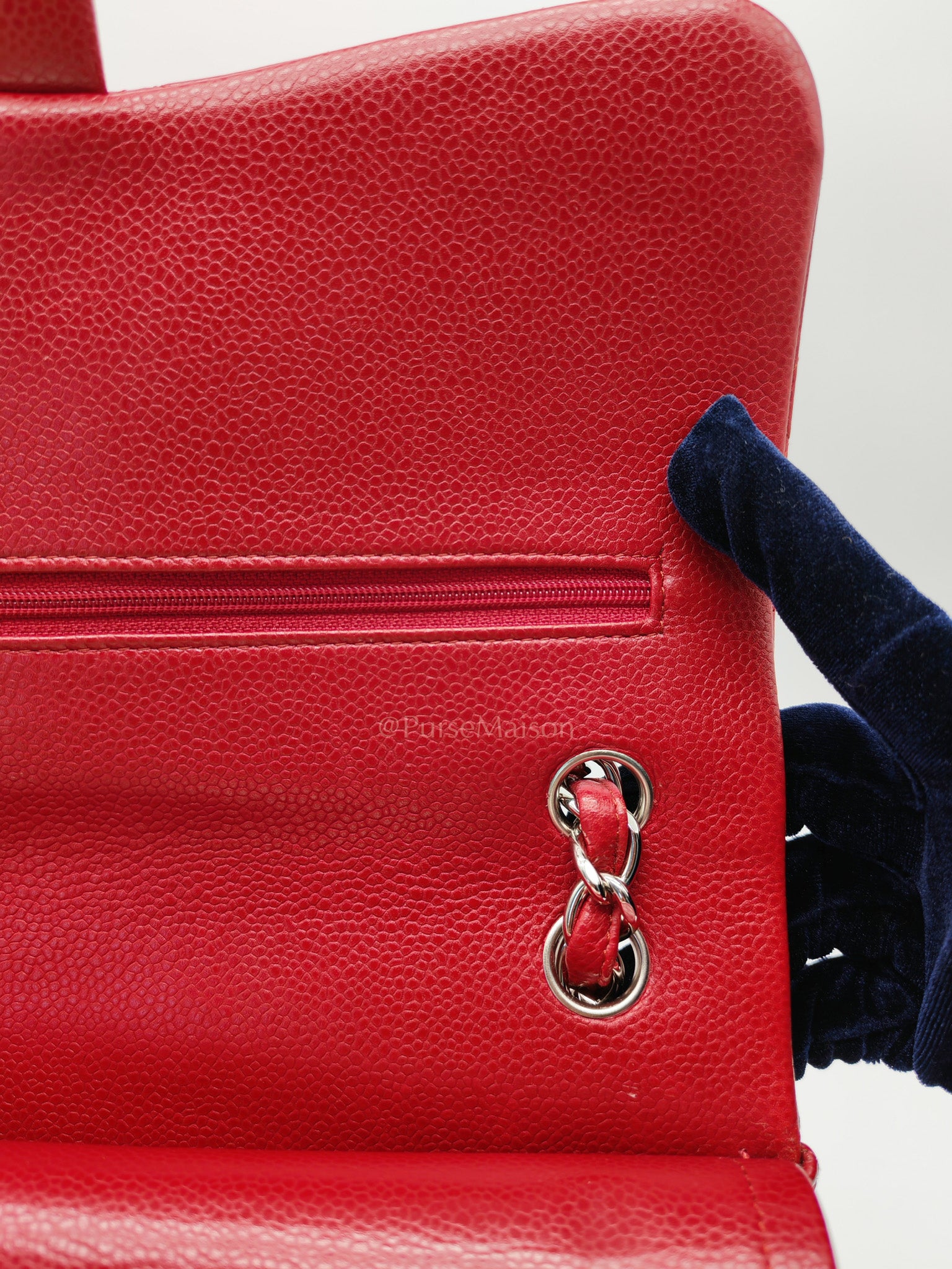 Classic Double Flap Jumbo in Red Quilted Caviar Leather and Silver Hardware Series 16