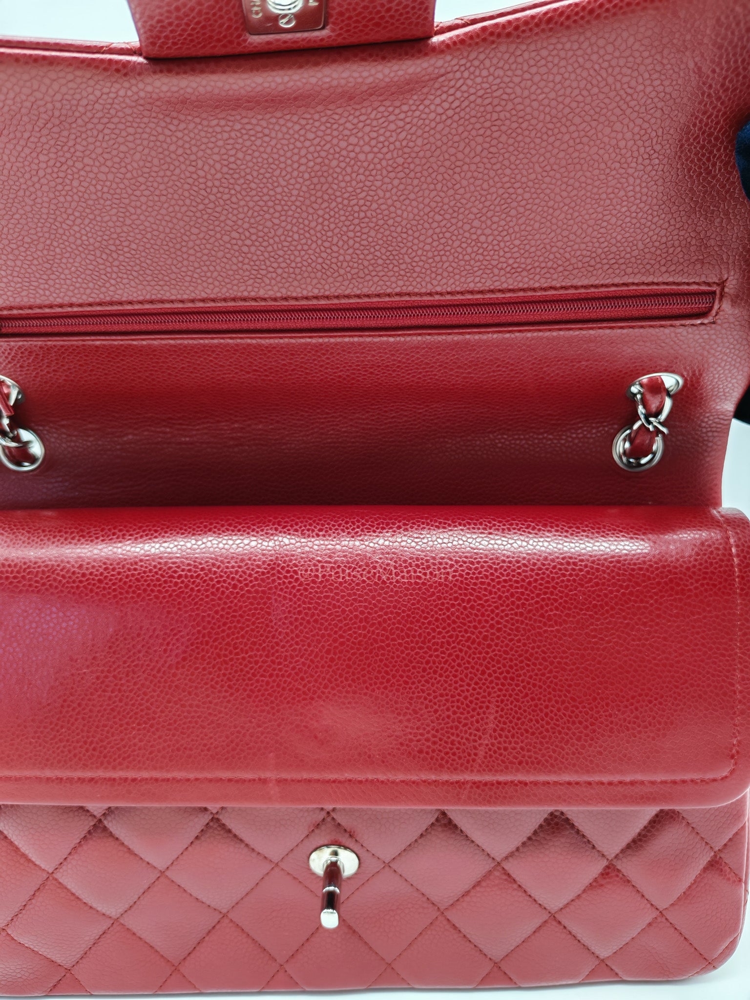 Classic Double Flap Jumbo in Red Quilted Caviar Leather and Silver Hardware Series 16