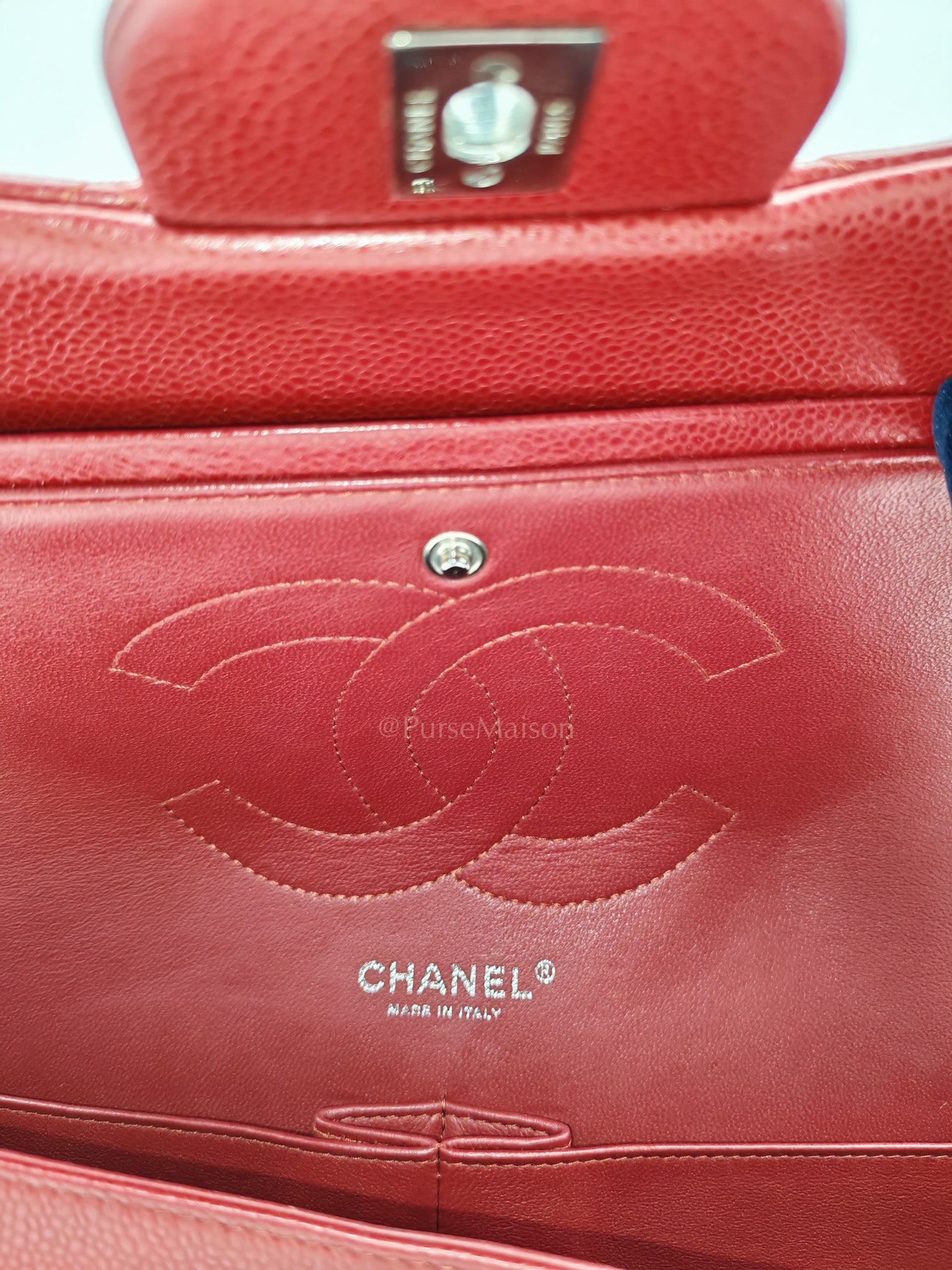Classic Double Flap Jumbo in Red Quilted Caviar Leather and Silver Hardware Series 16