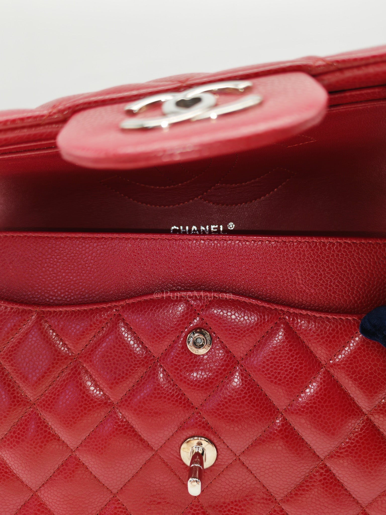 Classic Double Flap Jumbo in Red Quilted Caviar Leather and Silver Hardware Series 16