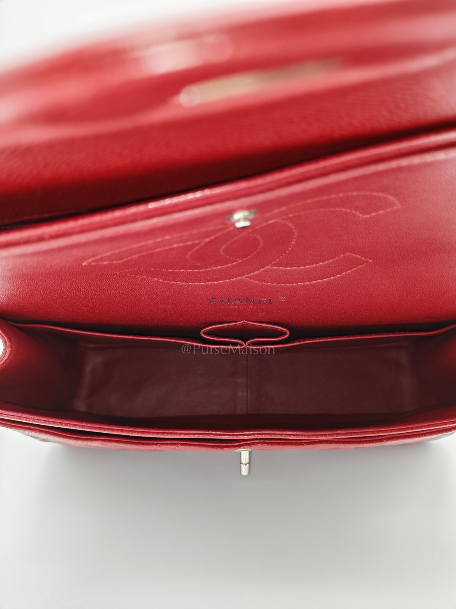 Classic Double Flap Jumbo in Red Quilted Caviar Leather and Silver Hardware Series 16