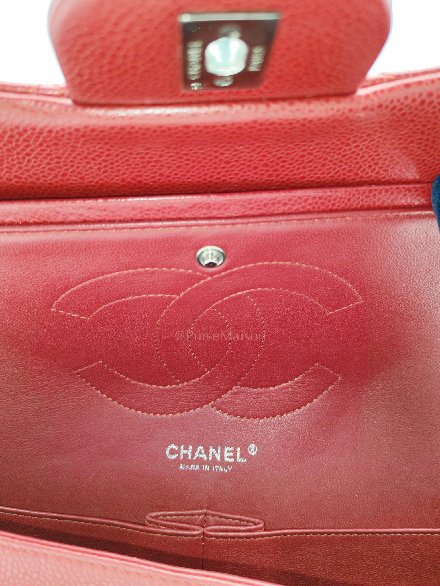 Classic Double Flap Jumbo in Red Quilted Caviar Leather and Silver Hardware Series 16