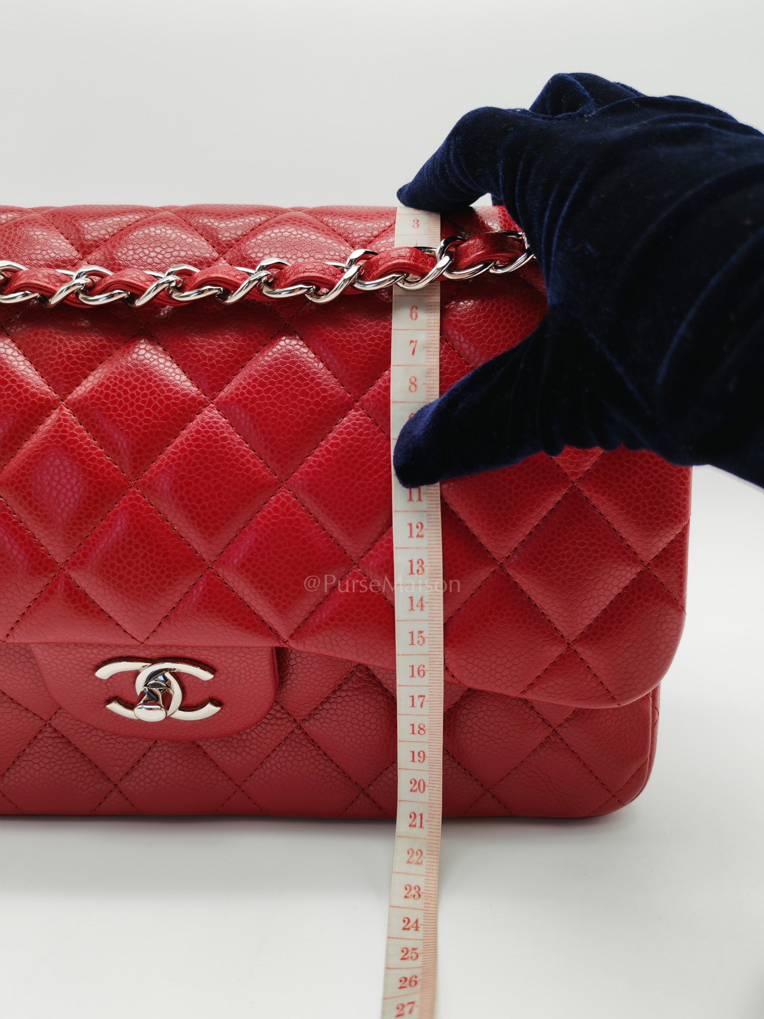 Classic Double Flap Jumbo in Red Quilted Caviar Leather and Silver Hardware Series 16