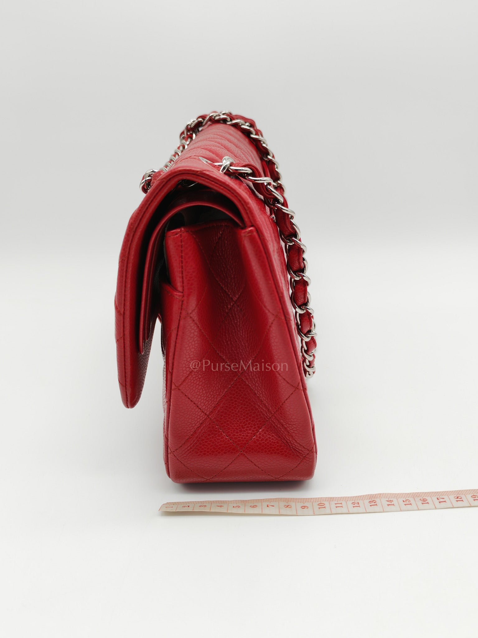 Classic Double Flap Jumbo in Red Quilted Caviar Leather and Silver Hardware Series 16