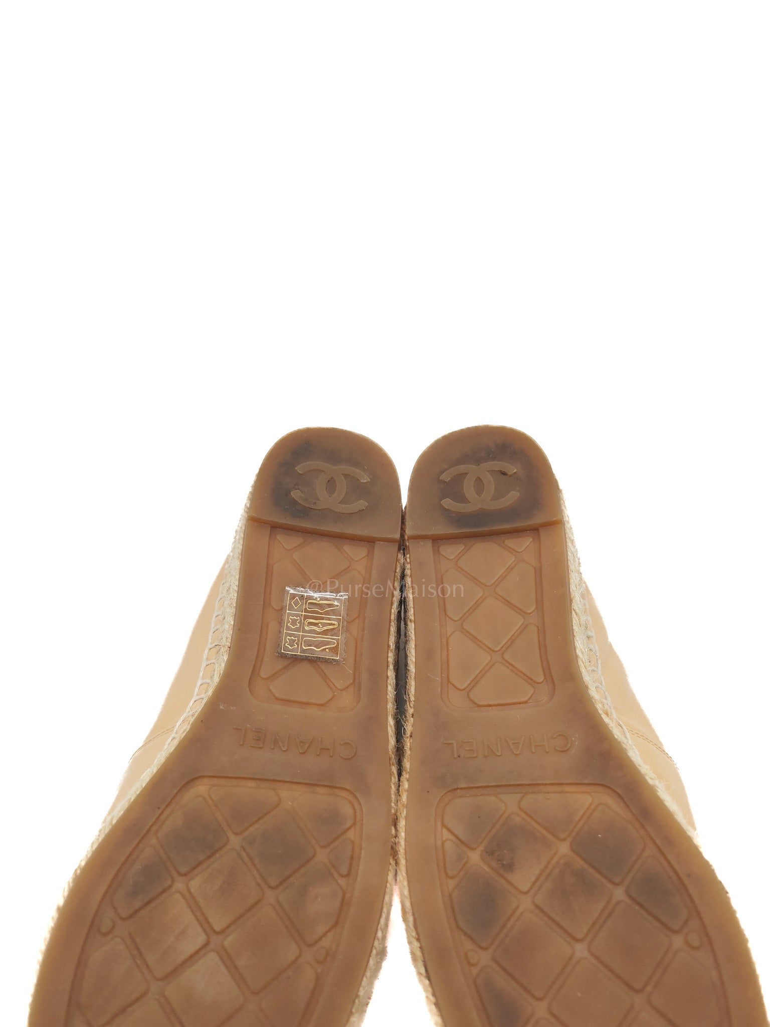 CC Espadrilles in Beige Lambskin Leather and Black Toe Size 37 EU (23.5cm)