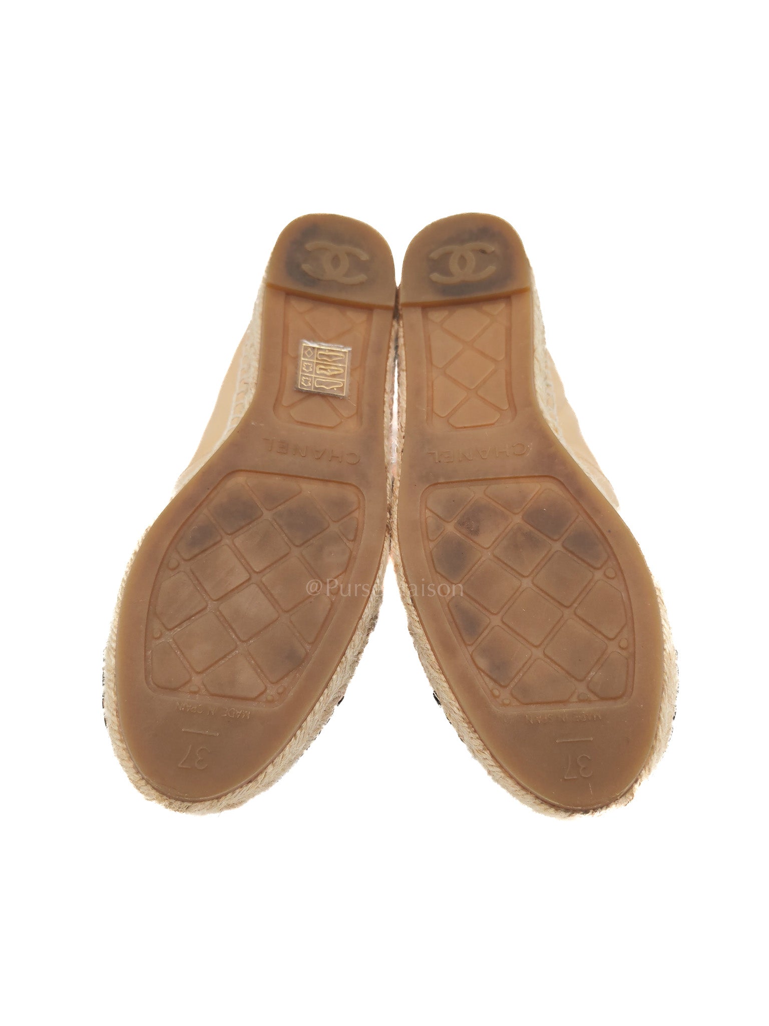 CC Espadrilles in Beige Lambskin Leather and Black Toe Size 37 EU (23.5cm)