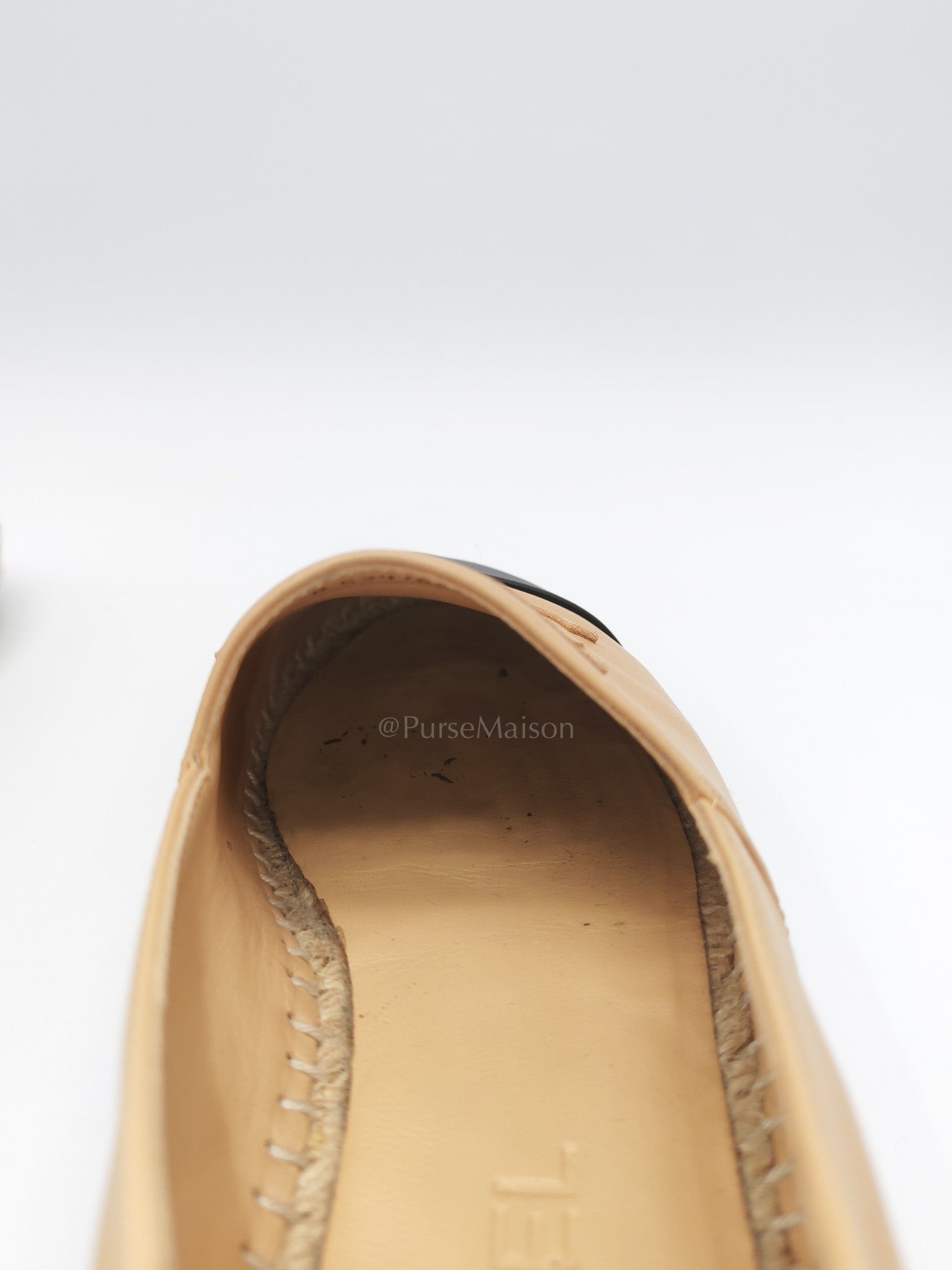 CC Espadrilles in Beige Lambskin Leather and Black Toe Size 37 EU (23.5cm)