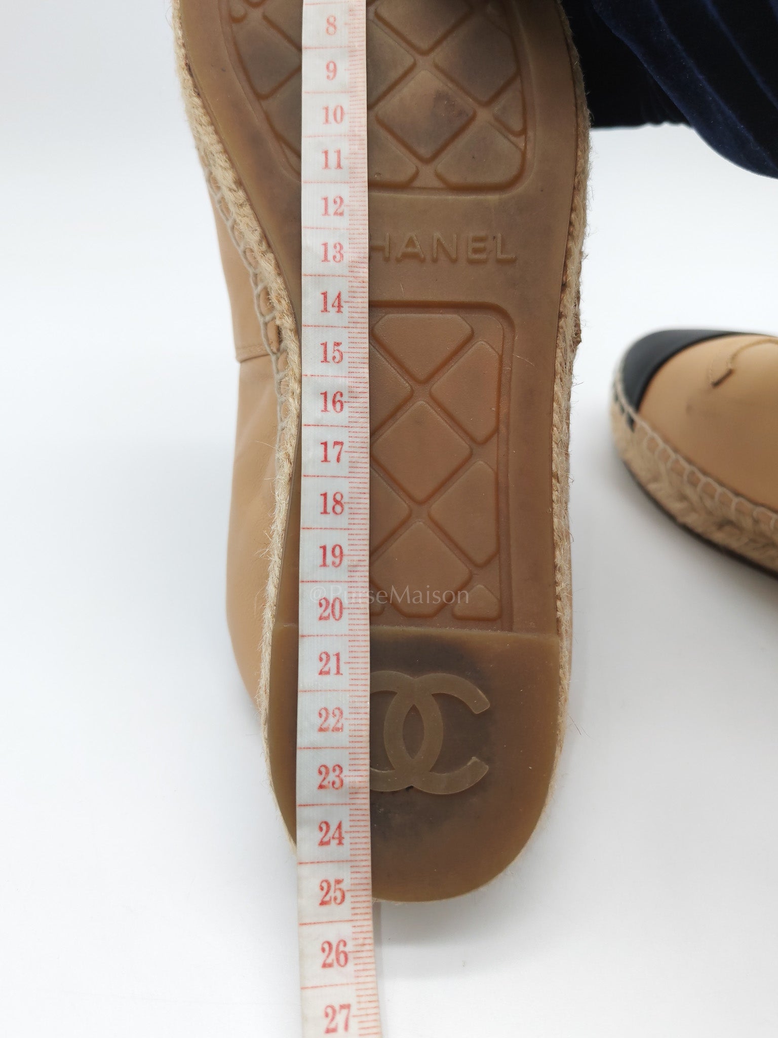 CC Espadrilles in Beige Lambskin Leather and Black Toe Size 37 EU (23.5cm)