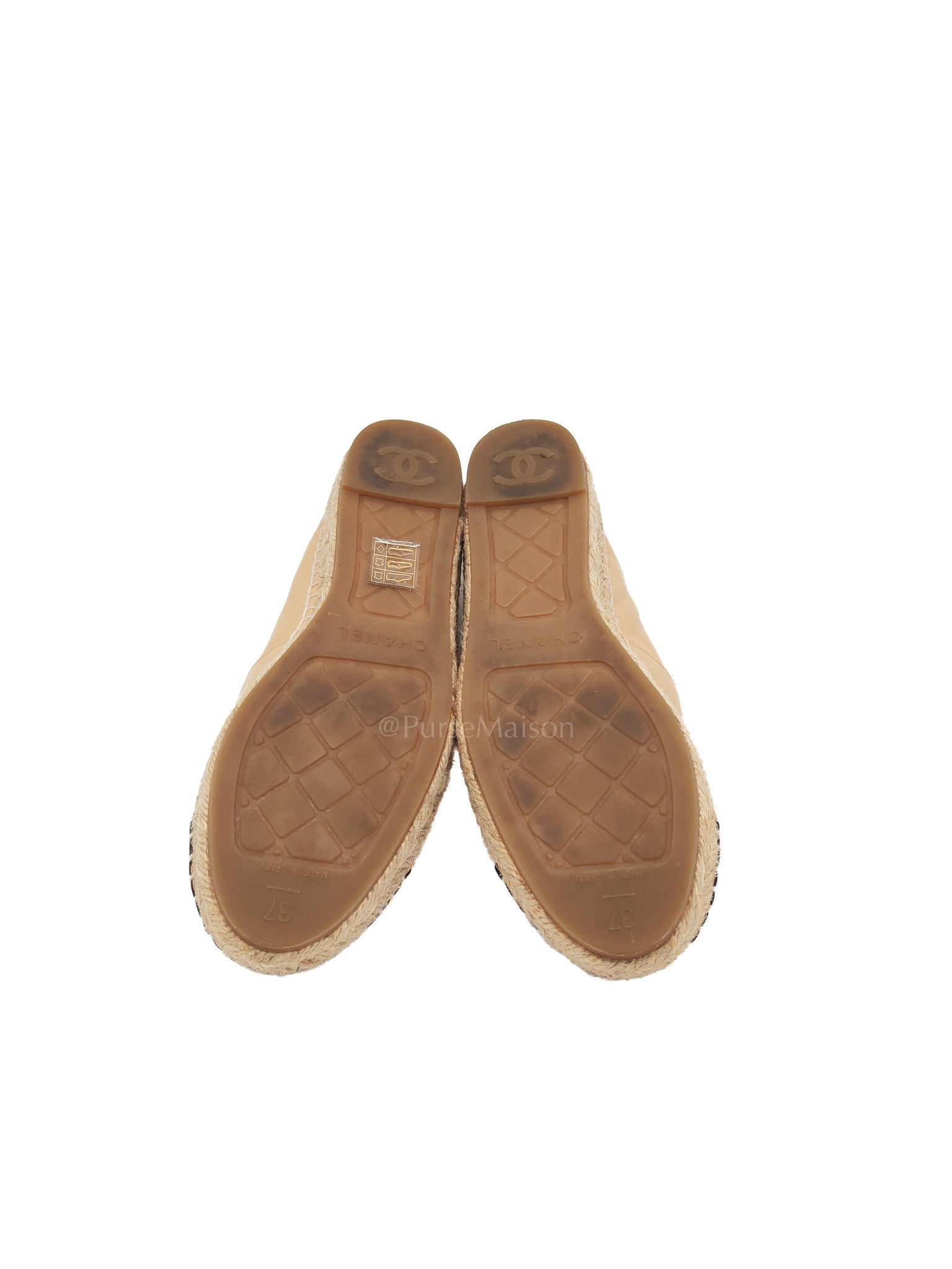 CC Espadrilles in Beige Lambskin Leather and Black Toe Size 37 EU (23.5cm)