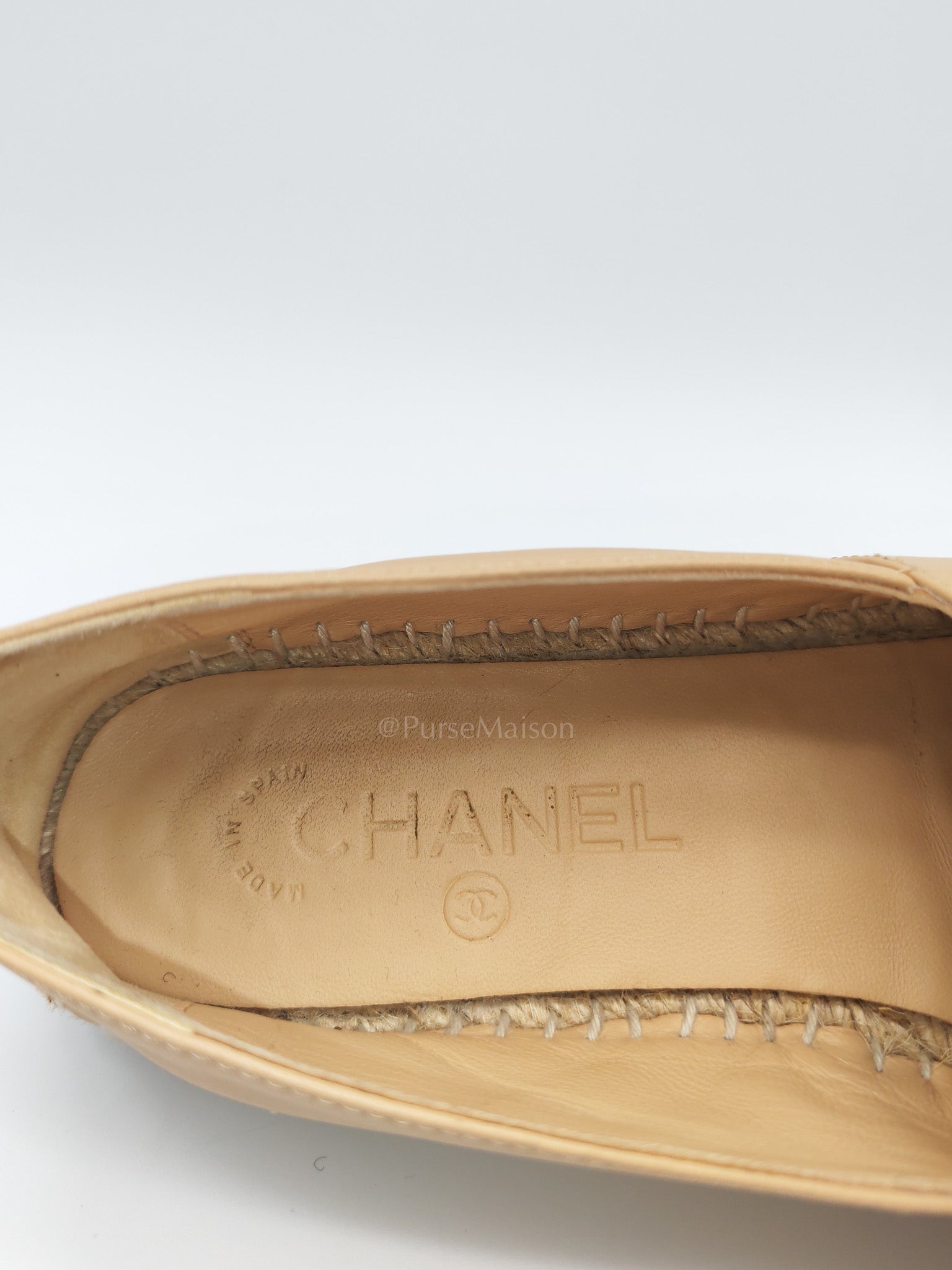 CC Espadrilles in Beige Lambskin Leather and Black Toe Size 37 EU (23.5cm)