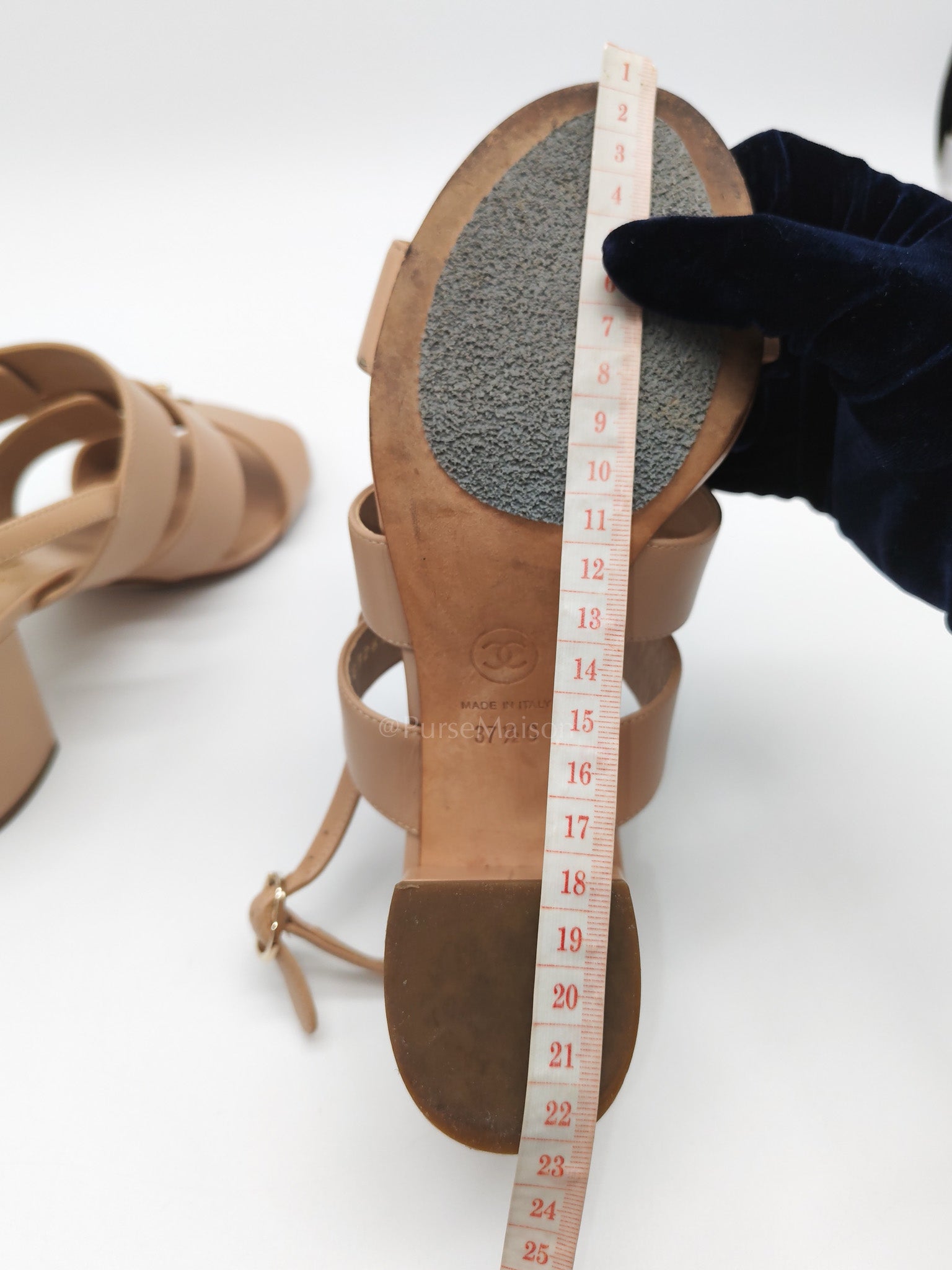 CC Turn Lock Triple Strap Sandals in Beige Calfskin Leather Light Gold Hardware Size 37.5 EU(23.5 cm)