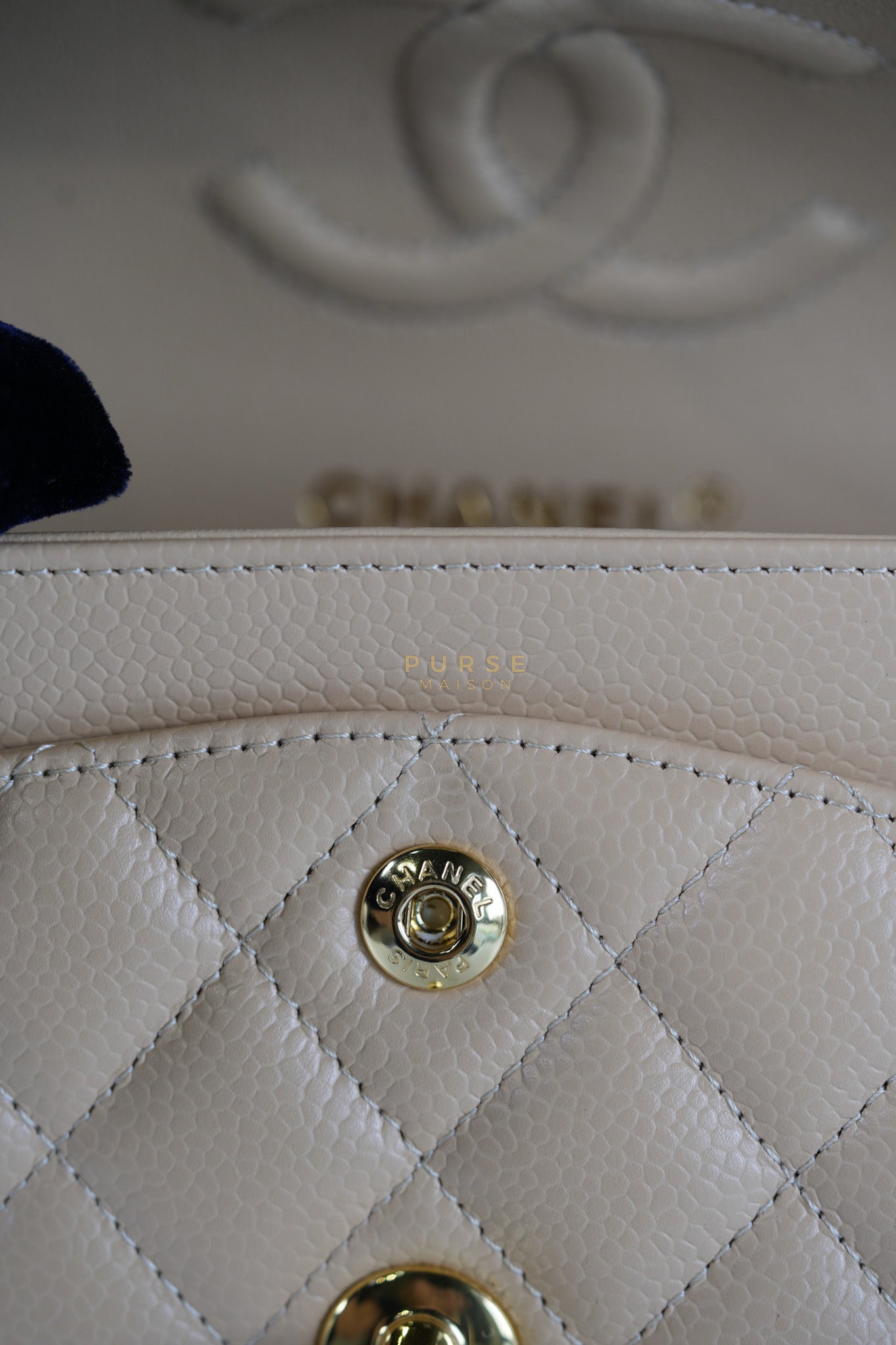 Classic Double Flap Small in Beige Clair Quilted Caviar Leather and Gold Hardware (Microchip)