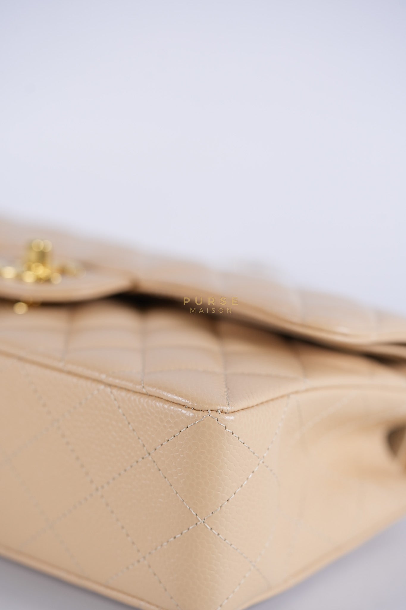 Classic Double Flap Small in Beige Clair Quilted Caviar Leather and Gold Hardware (Microchip)
