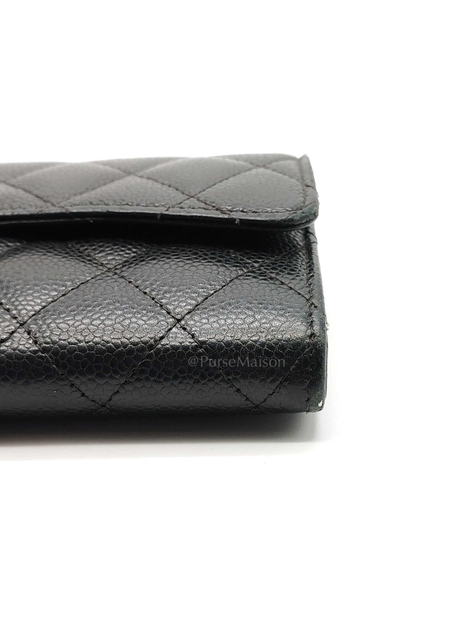 L-Gusset Flap Wallet in Black Quilted Caviar Leather & Gold Hardware Series 24 | Purse Maison Luxury Bags Shop