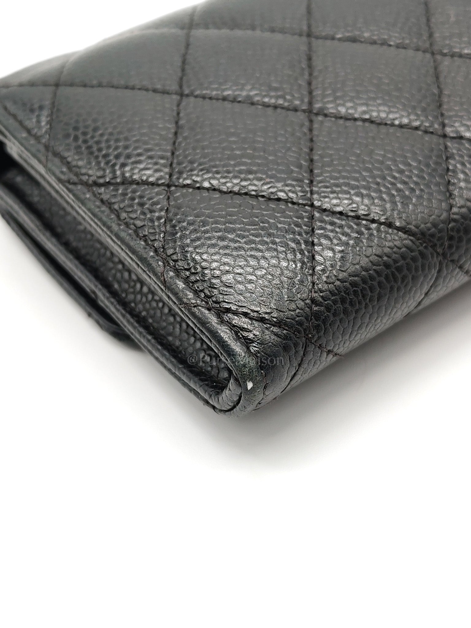 L-Gusset Flap Wallet in Black Quilted Caviar Leather & Gold Hardware Series 24 | Purse Maison Luxury Bags Shop