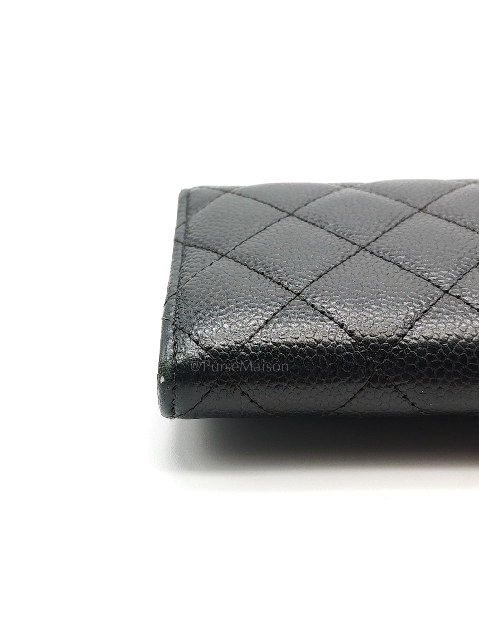 L-Gusset Flap Wallet in Black Quilted Caviar Leather & Gold Hardware Series 24 | Purse Maison Luxury Bags Shop
