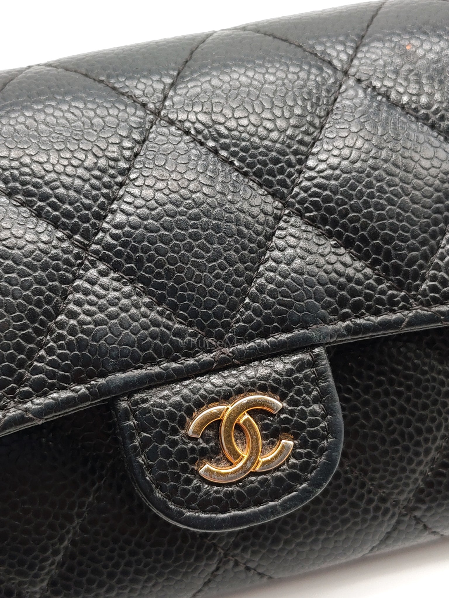 L-Gusset Flap Wallet in Black Quilted Caviar Leather & Gold Hardware Series 24 | Purse Maison Luxury Bags Shop
