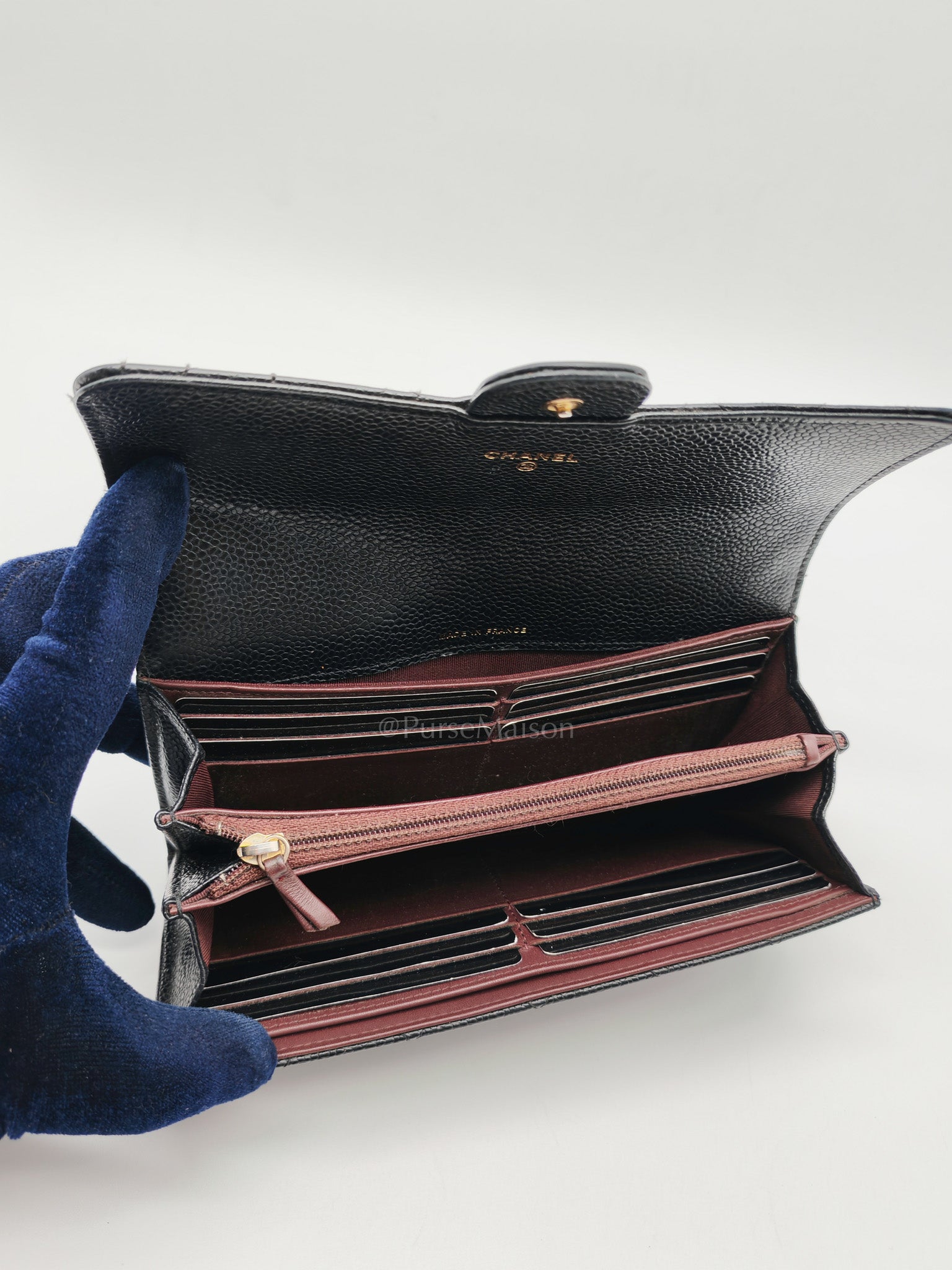 L-Gusset Flap Wallet in Black Quilted Caviar Leather & Gold Hardware Series 24 | Purse Maison Luxury Bags Shop