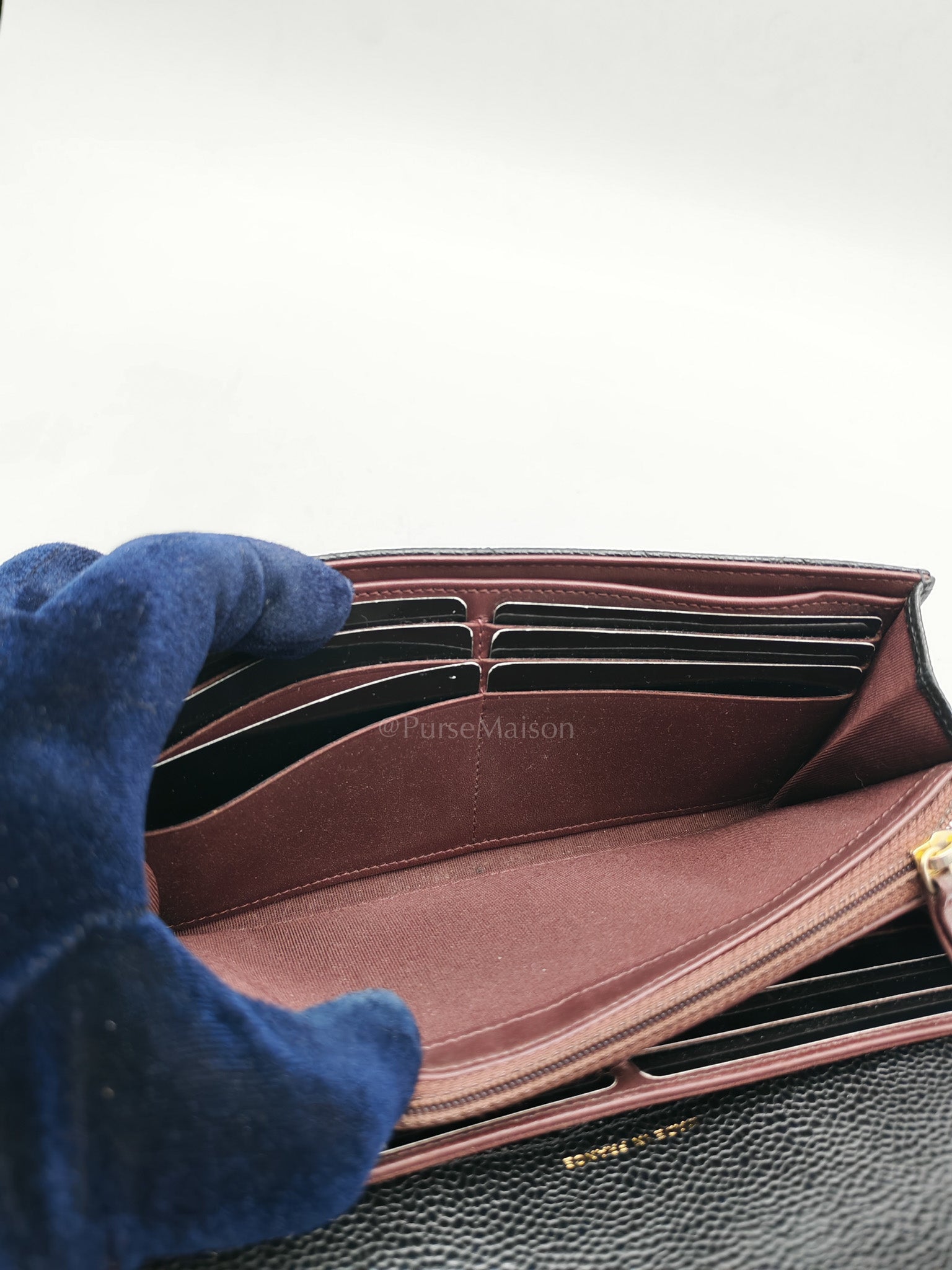 L-Gusset Flap Wallet in Black Quilted Caviar Leather & Gold Hardware Series 24 | Purse Maison Luxury Bags Shop
