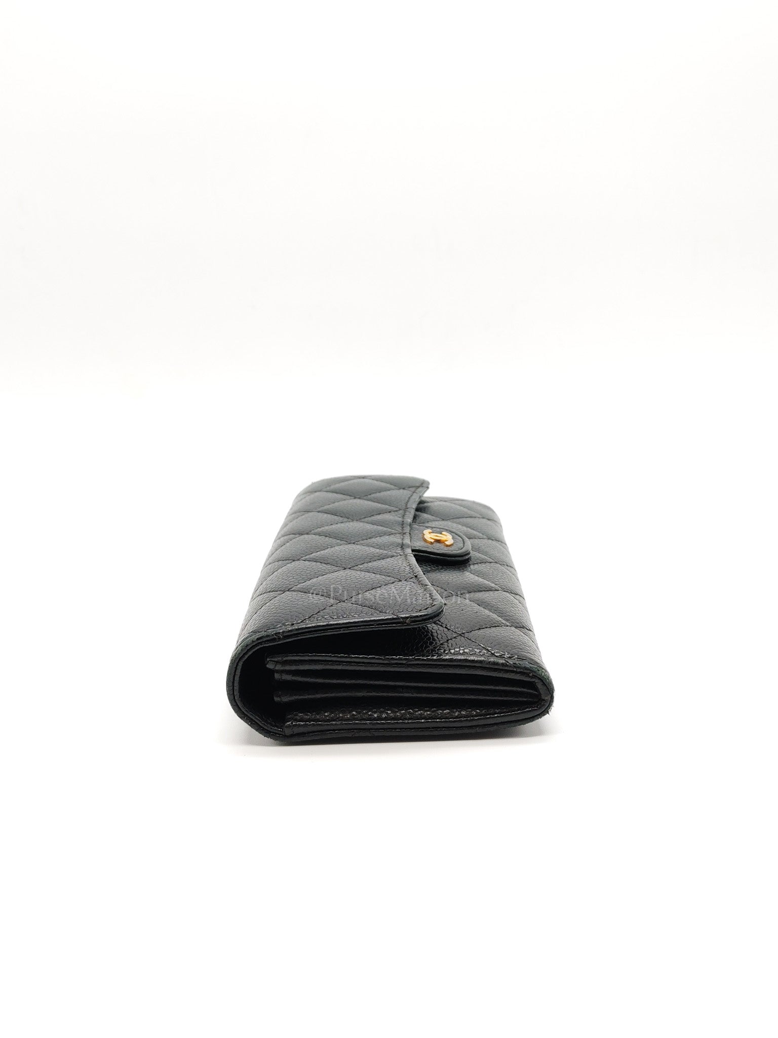 L-Gusset Flap Wallet in Black Quilted Caviar Leather & Gold Hardware Series 24 | Purse Maison Luxury Bags Shop