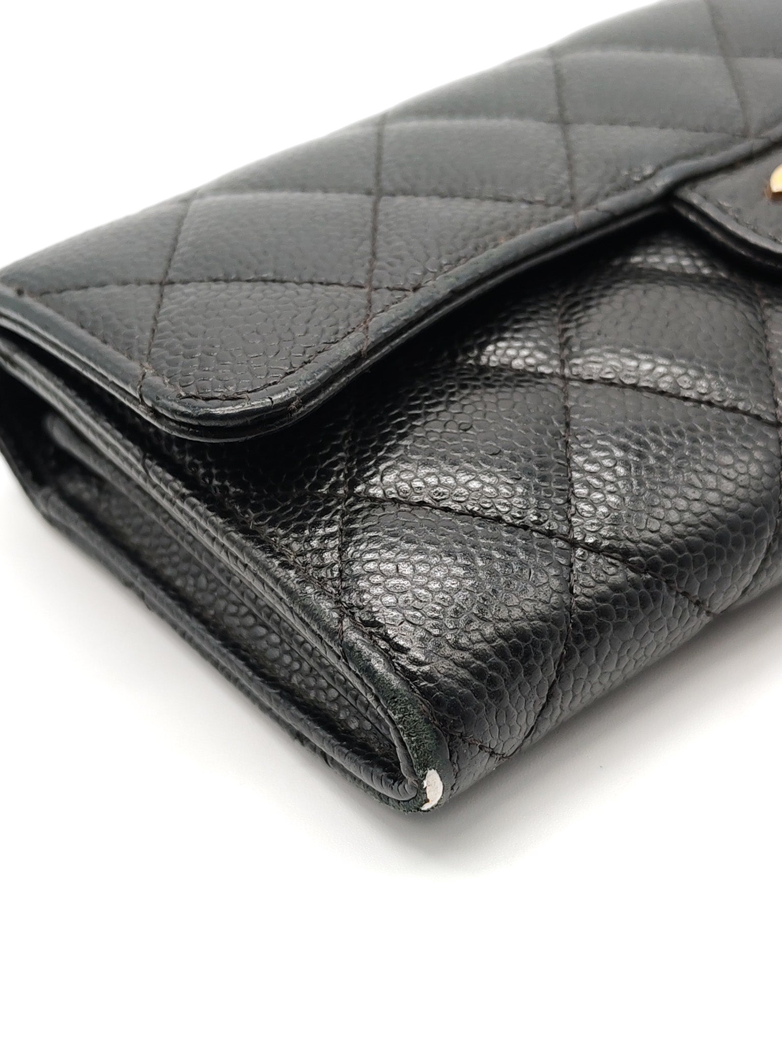L-Gusset Flap Wallet in Black Quilted Caviar Leather & Gold Hardware Series 24 | Purse Maison Luxury Bags Shop