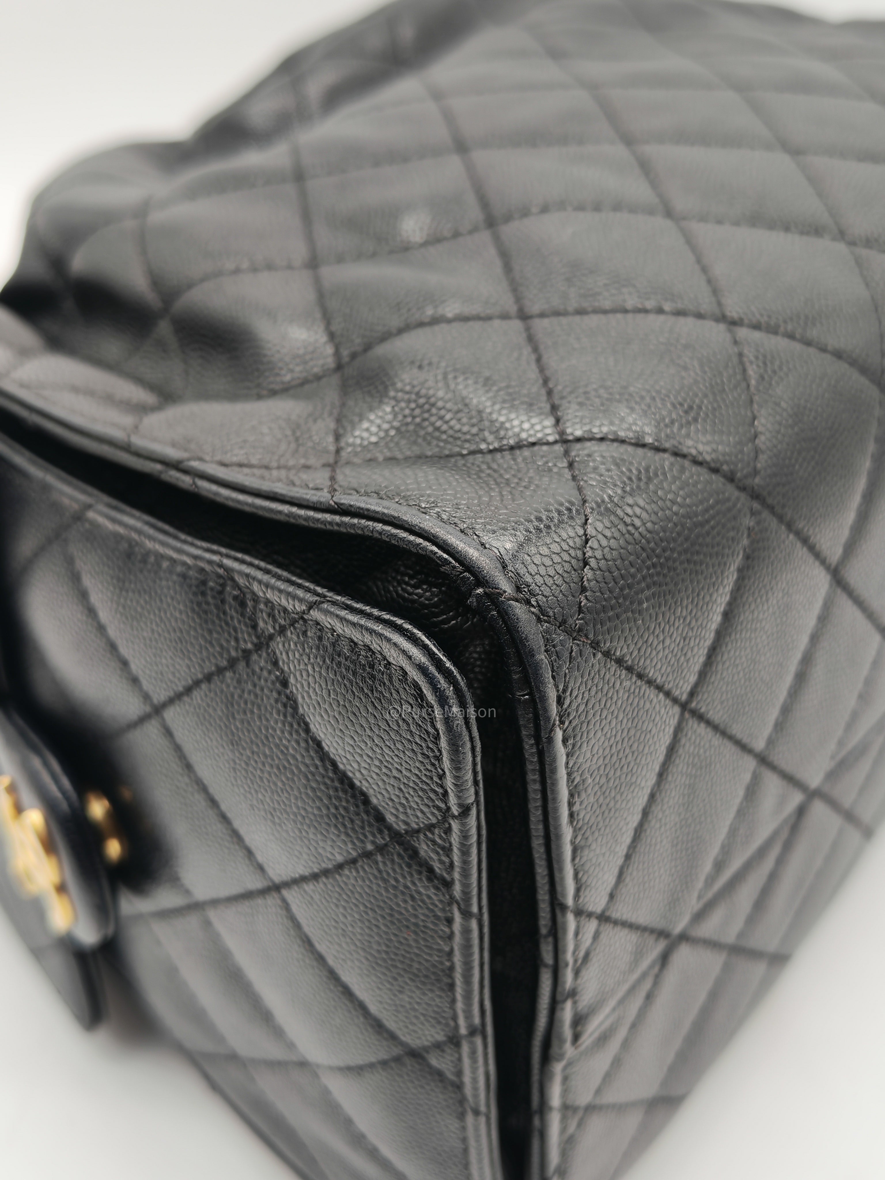 Chanel 25 Hobo Bag Medium in Black Caviar Leather Aged Gold Hardware (Microchip)
