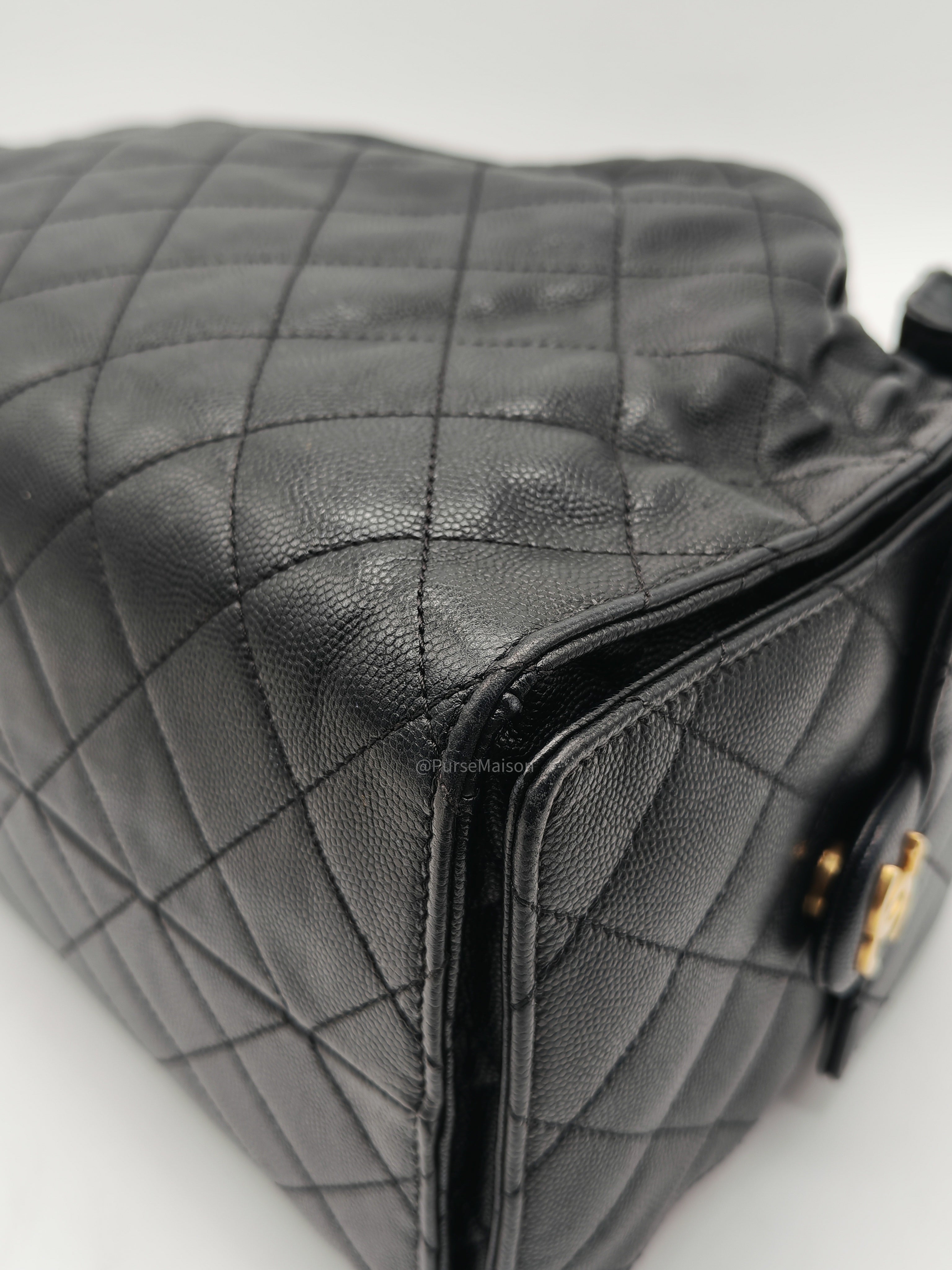 Chanel 25 Hobo Bag Medium in Black Caviar Leather Aged Gold Hardware (Microchip)