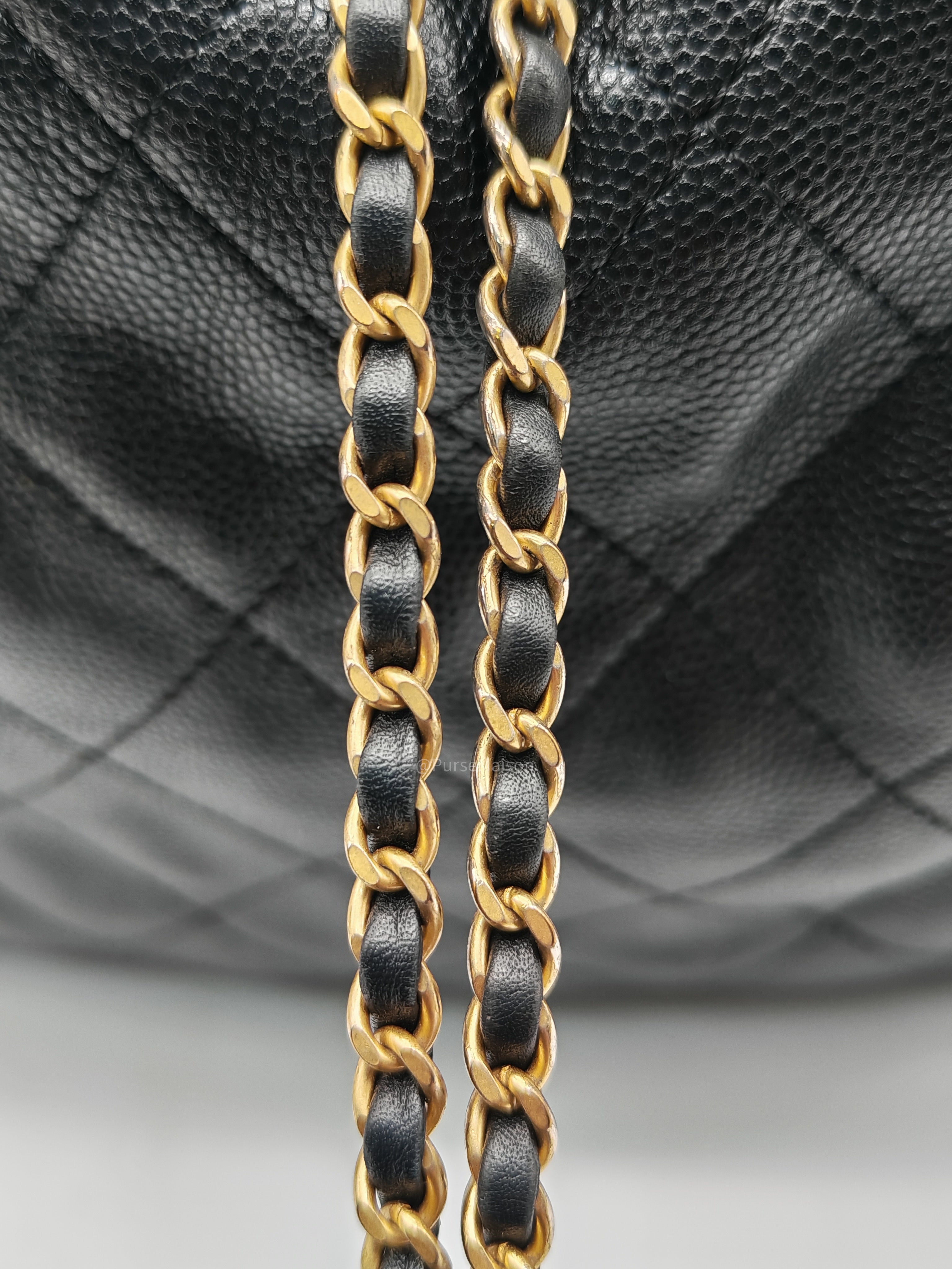 Chanel 25 Hobo Bag Medium in Black Caviar Leather Aged Gold Hardware (Microchip)