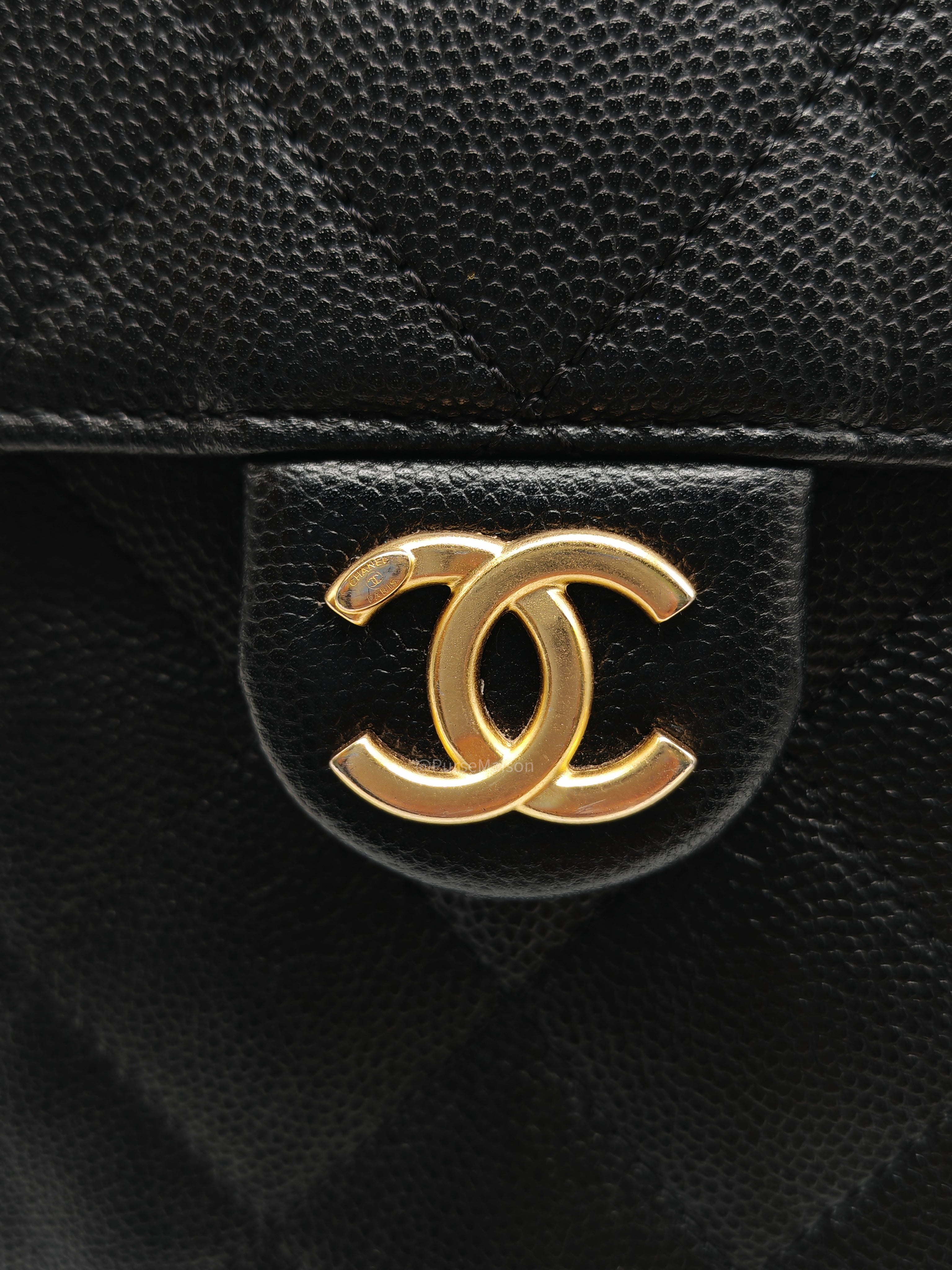 Chanel 25 Hobo Bag Medium in Black Caviar Leather Aged Gold Hardware (Microchip)
