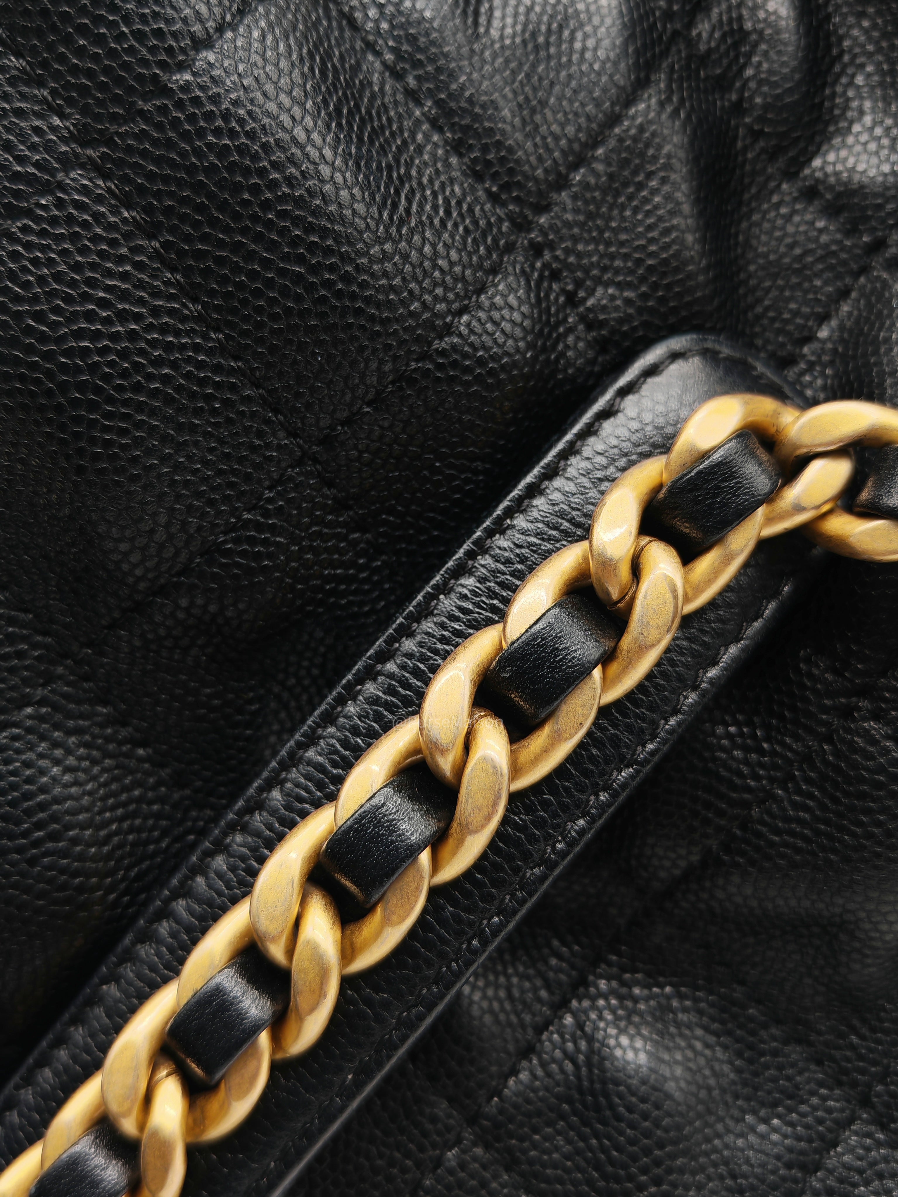 Chanel 25 Hobo Bag Medium in Black Caviar Leather Aged Gold Hardware (Microchip)