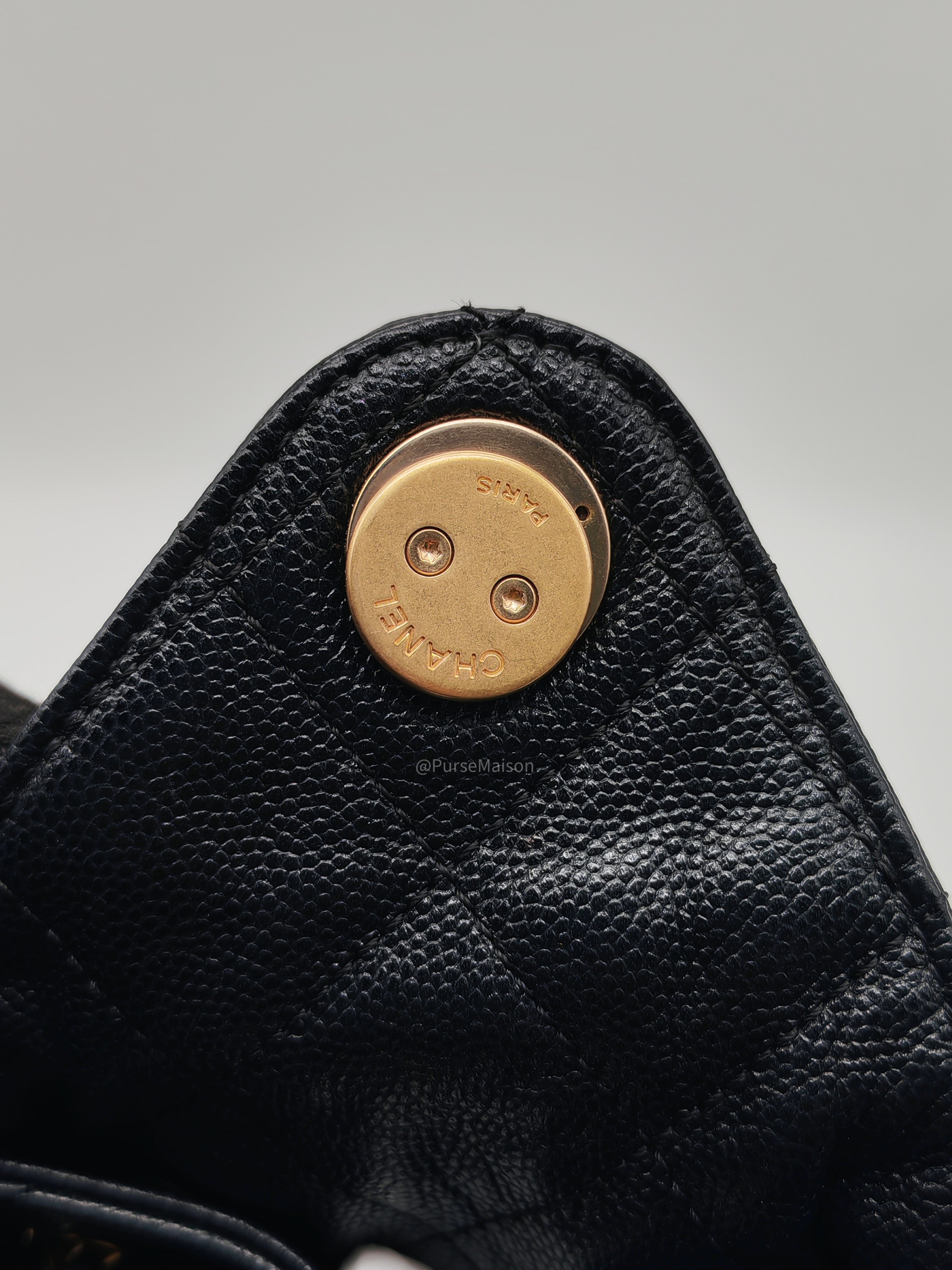 Chanel 25 Hobo Bag Medium in Black Caviar Leather Aged Gold Hardware (Microchip)
