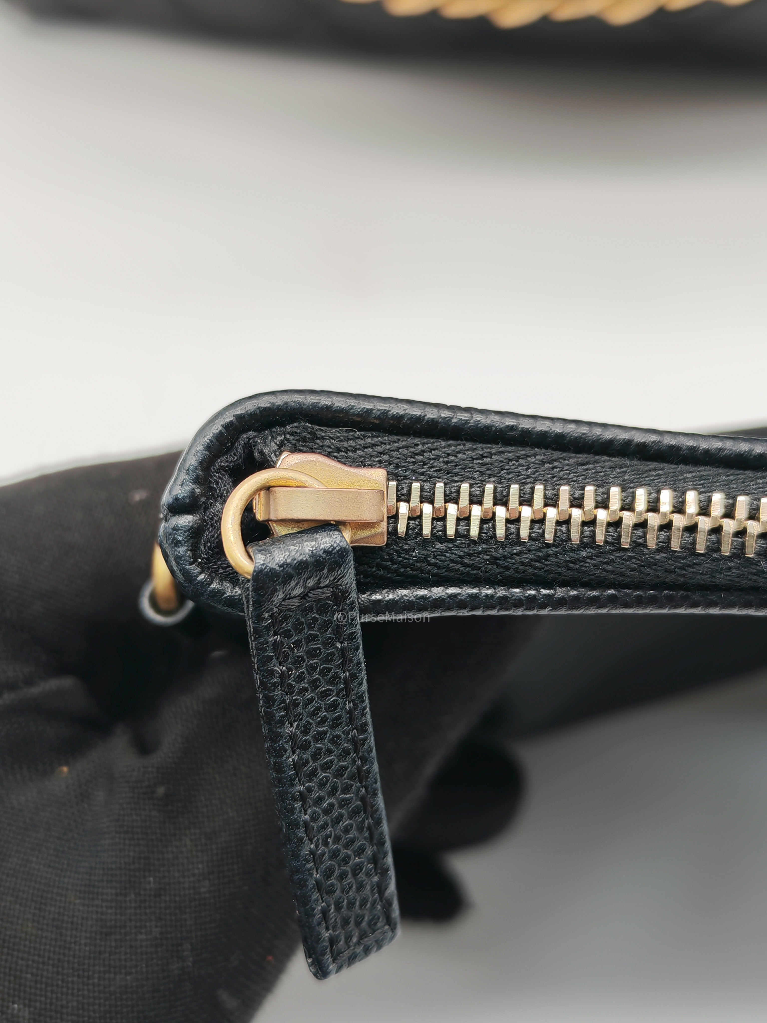 Chanel 25 Hobo Bag Medium in Black Caviar Leather Aged Gold Hardware (Microchip)