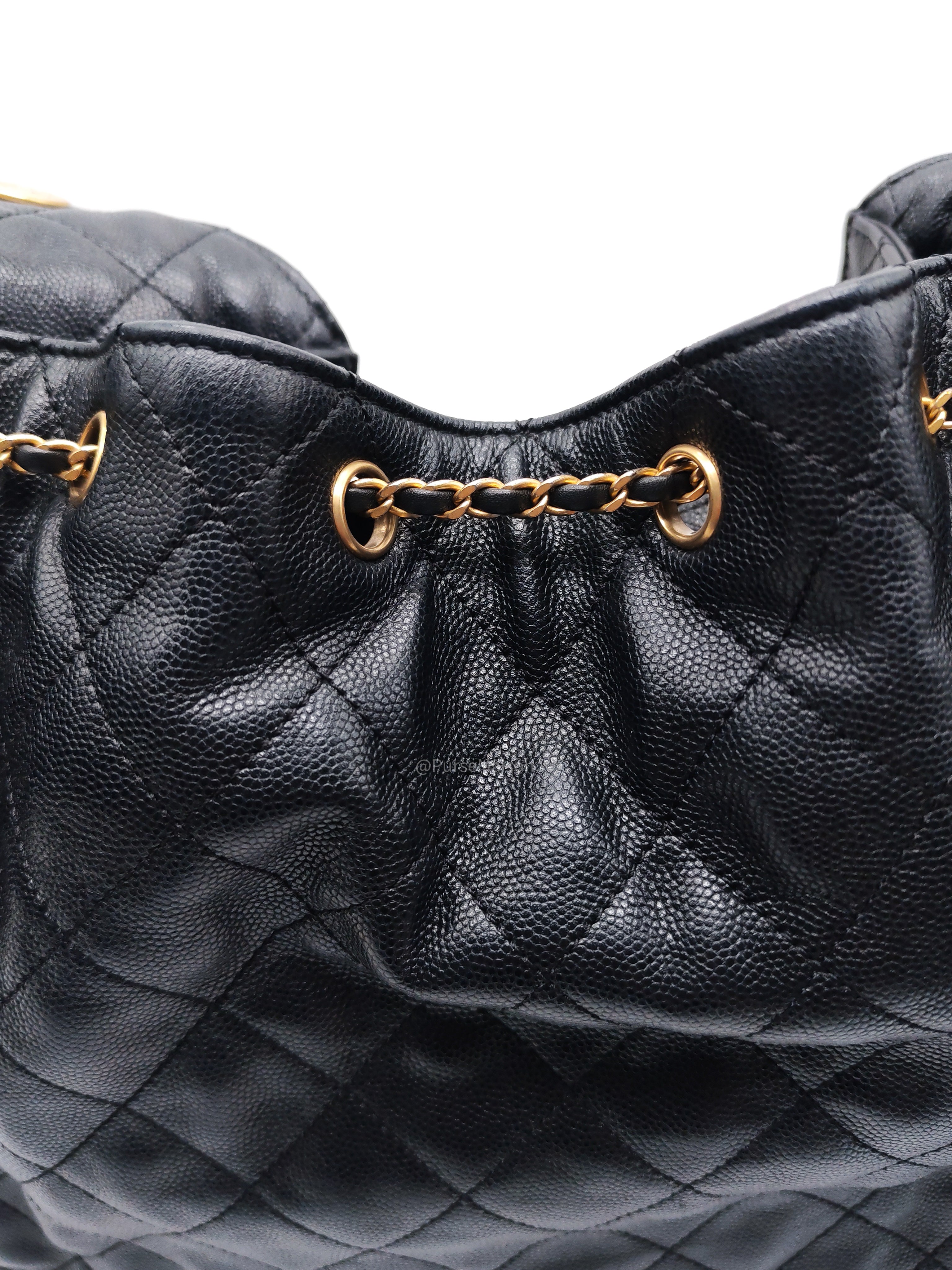 Chanel 25 Hobo Bag Medium in Black Caviar Leather Aged Gold Hardware (Microchip)