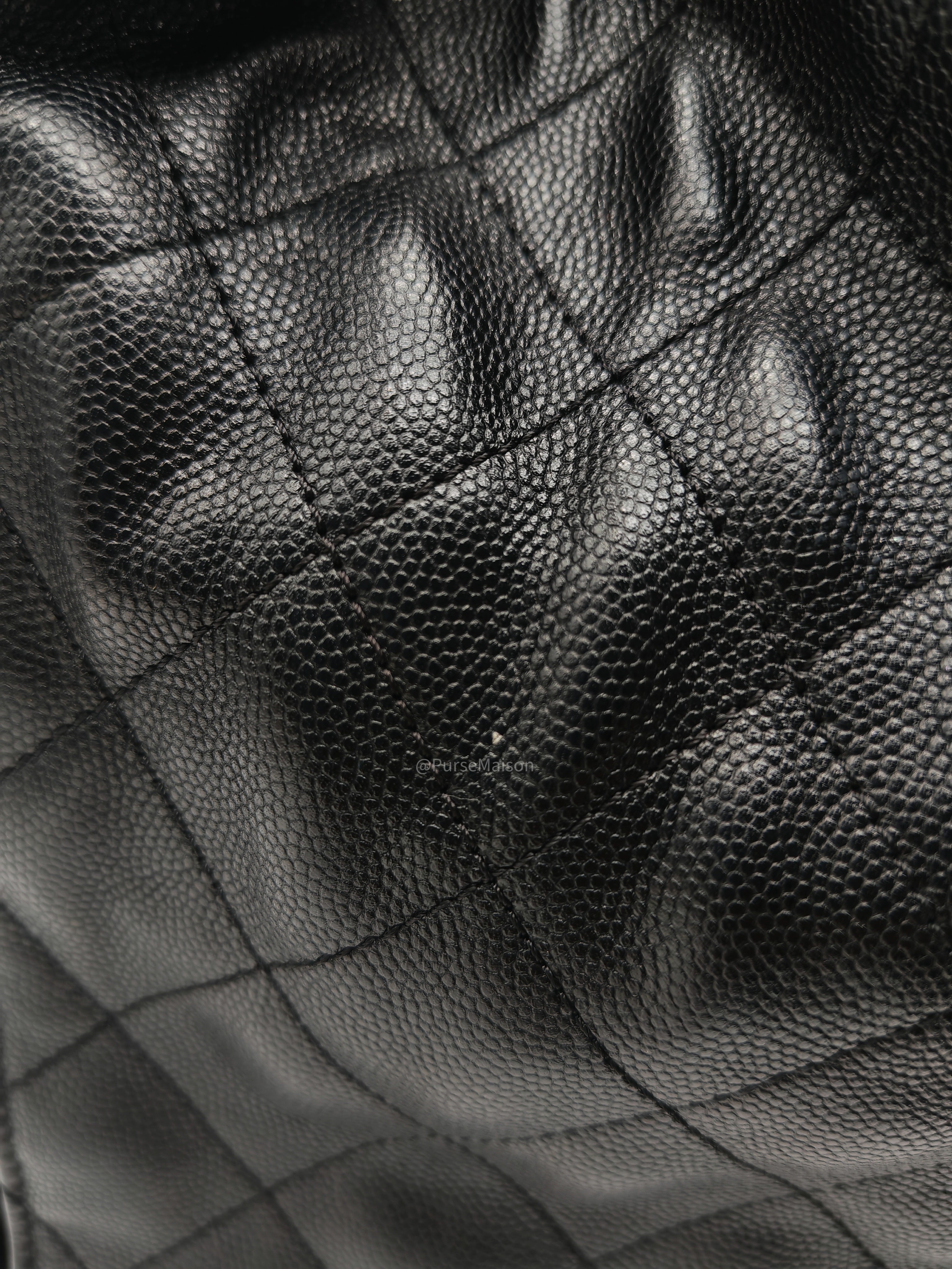 Chanel 25 Hobo Bag Medium in Black Caviar Leather Aged Gold Hardware (Microchip)