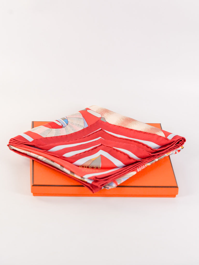La Selle Imaginaire Silk Scarf in Red Size 90cm | Purse Maison Luxury Bags Shop