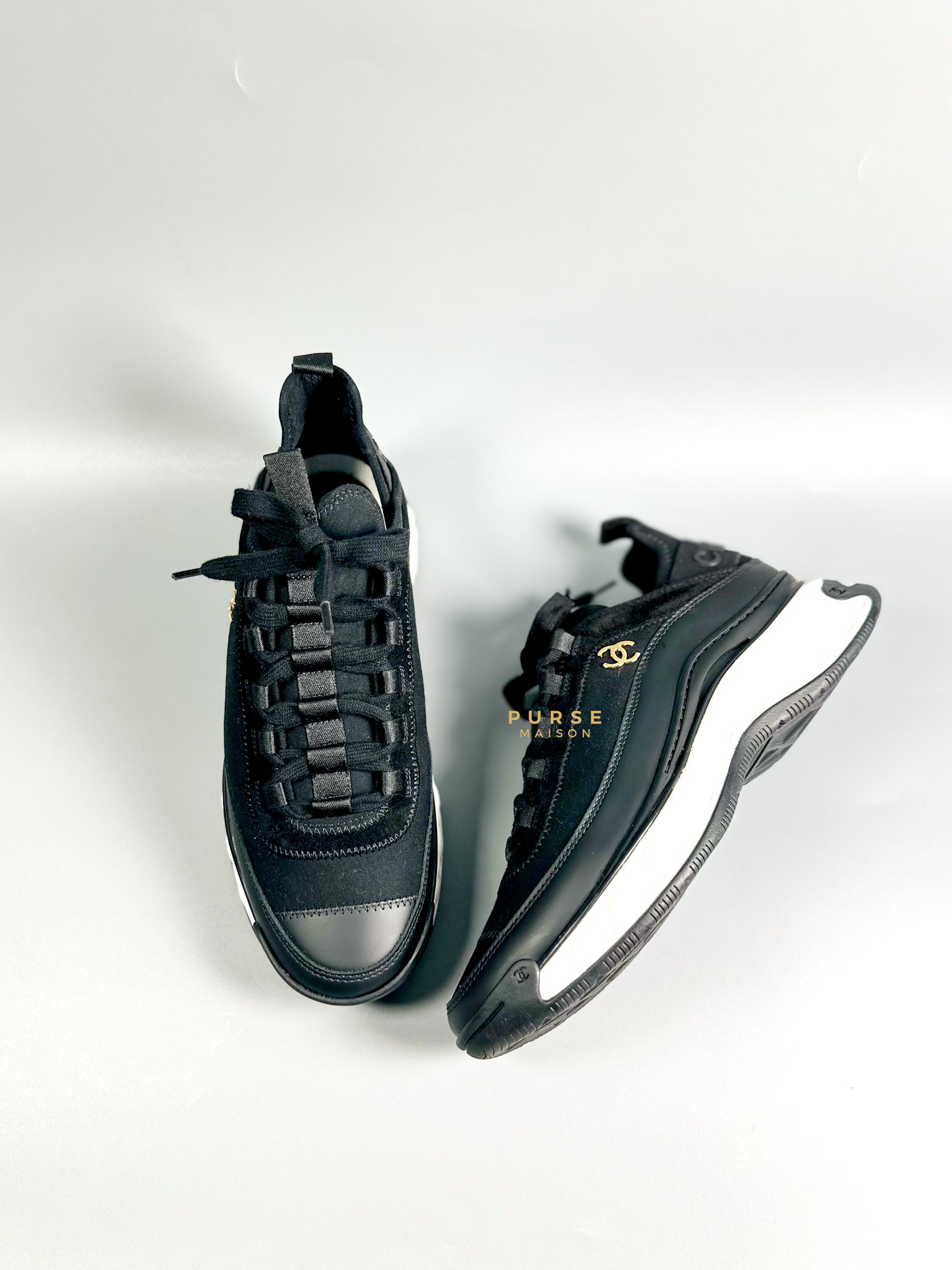 Lace Up Velvet Calfskin Mixed Fibers Sneakers Size 38.5 EU (25.5cm) | Purse Maison Luxury Bags Shop