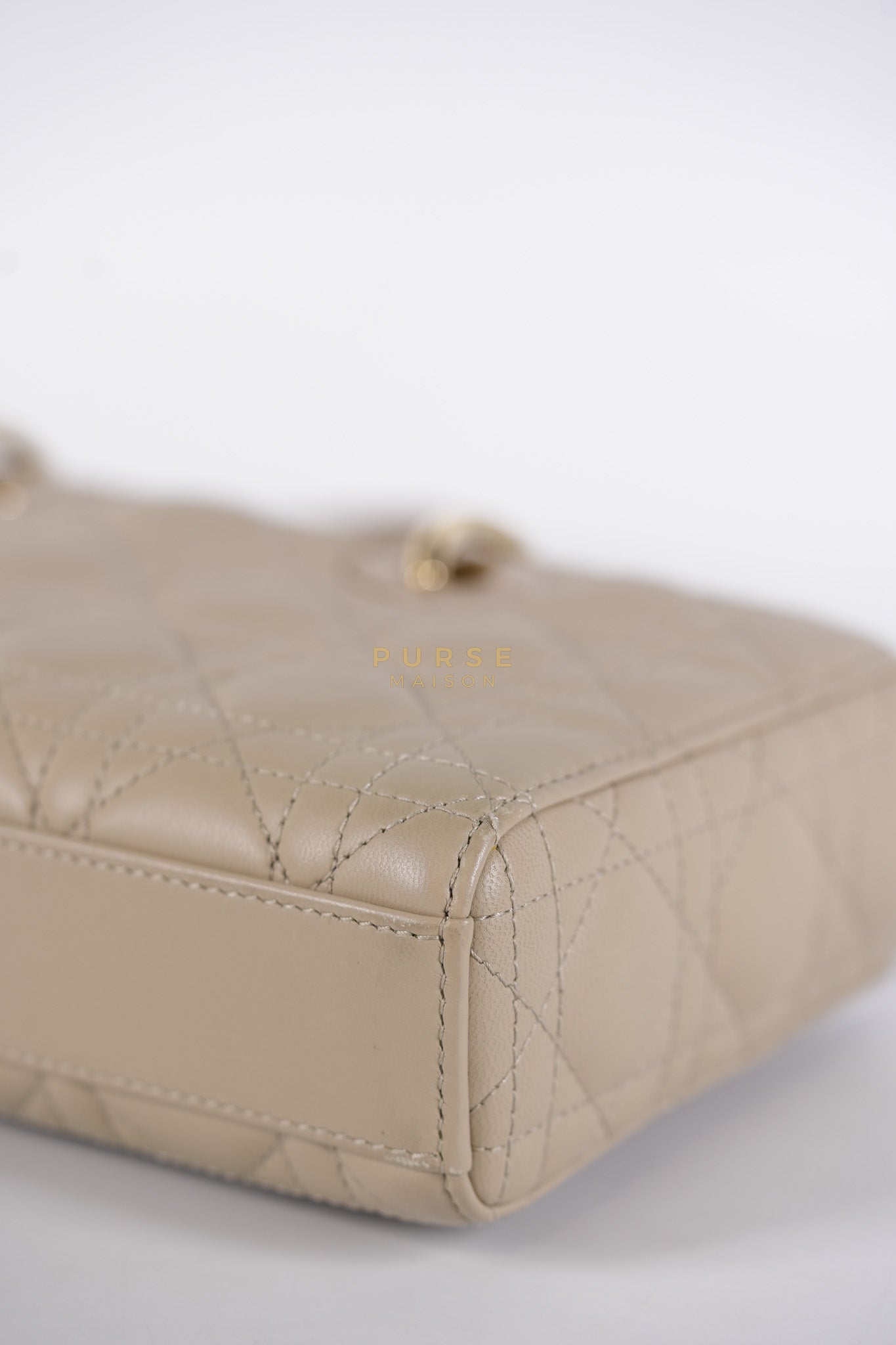 Lady D-Joy Medium Biscuit (Beige) in Lambskin Leather and Light Gold Hardware | Purse Maison Luxury Bags Shop