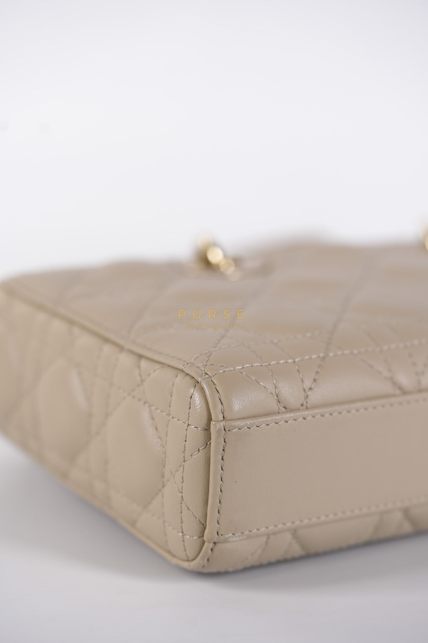 Lady D-Joy Medium Biscuit (Beige) in Lambskin Leather and Light Gold Hardware | Purse Maison Luxury Bags Shop