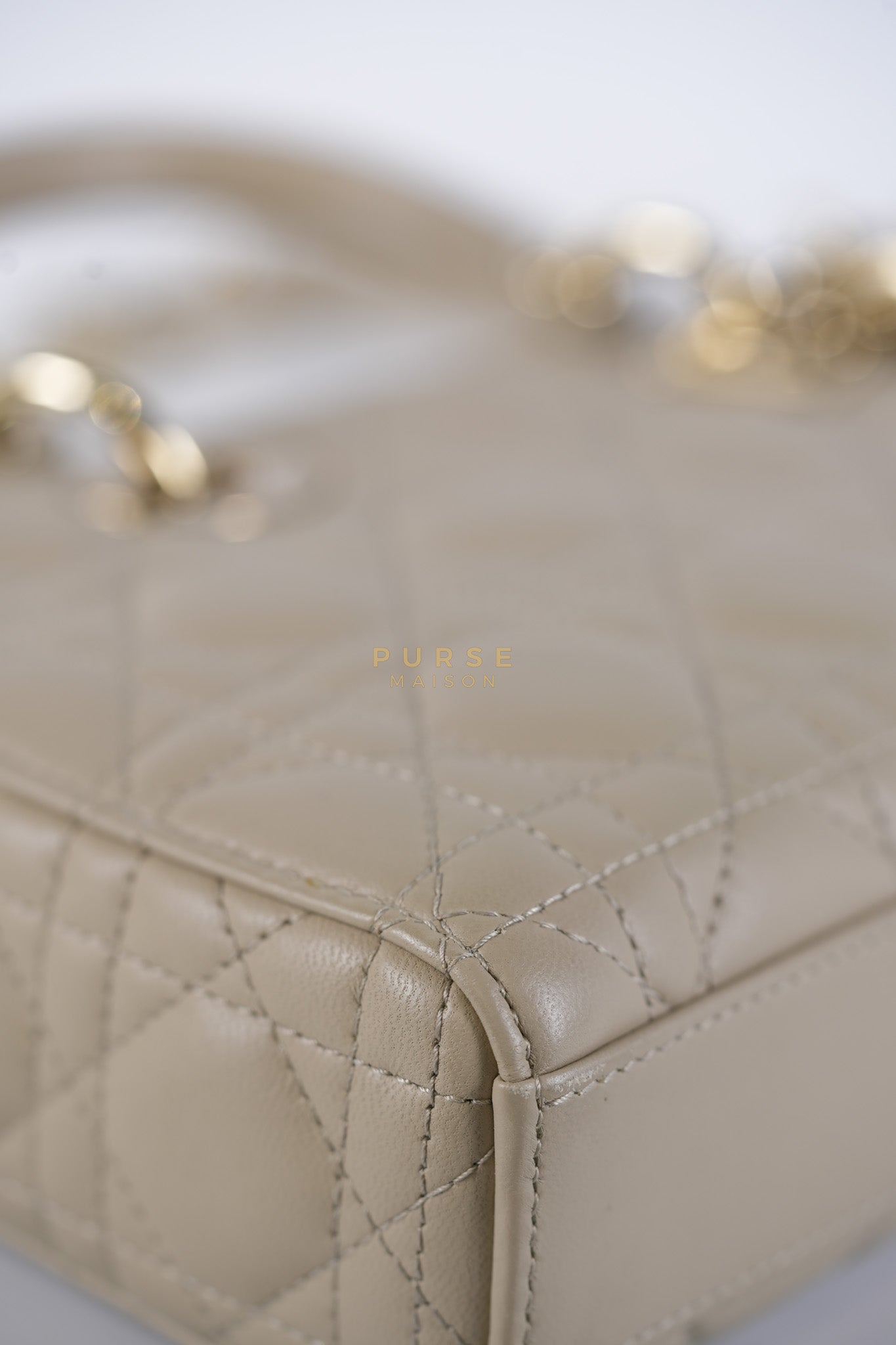 Lady D-Joy Medium Biscuit (Beige) in Lambskin Leather and Light Gold Hardware | Purse Maison Luxury Bags Shop
