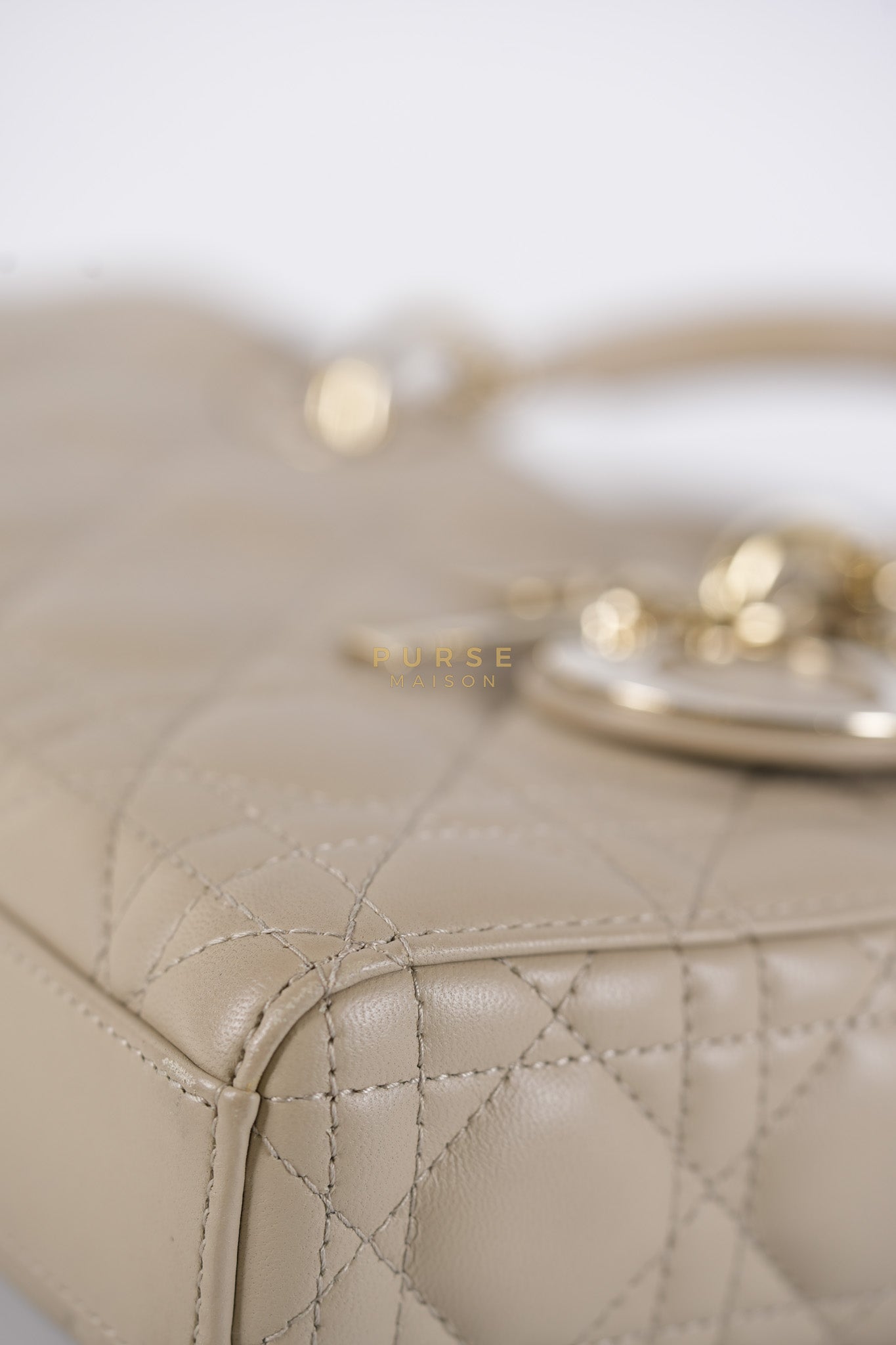 Lady D-Joy Medium Biscuit (Beige) in Lambskin Leather and Light Gold Hardware | Purse Maison Luxury Bags Shop