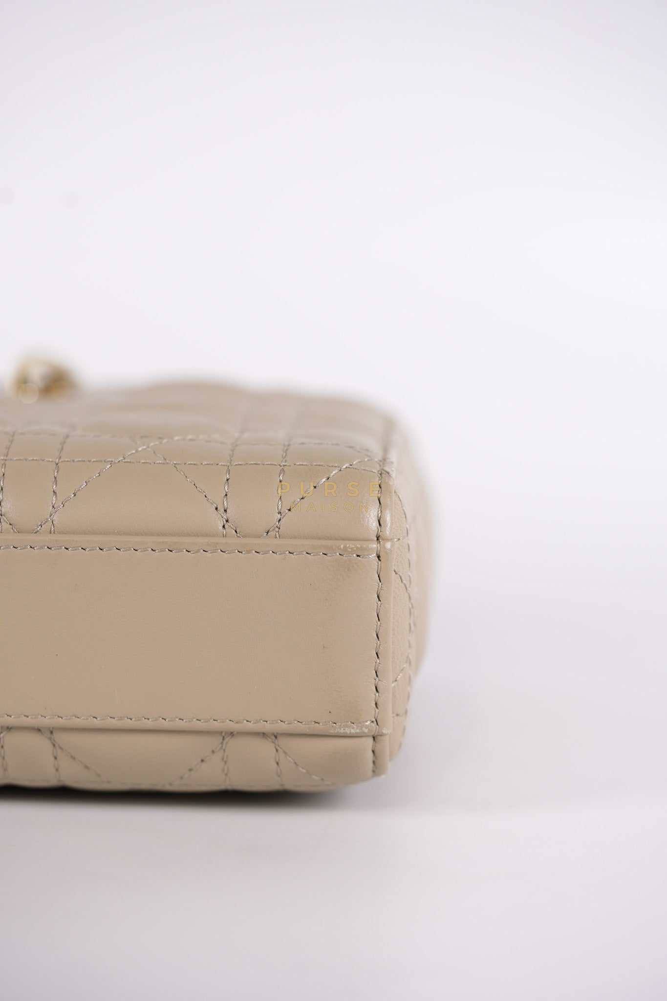 Lady D-Joy Medium Biscuit (Beige) in Lambskin Leather and Light Gold Hardware | Purse Maison Luxury Bags Shop