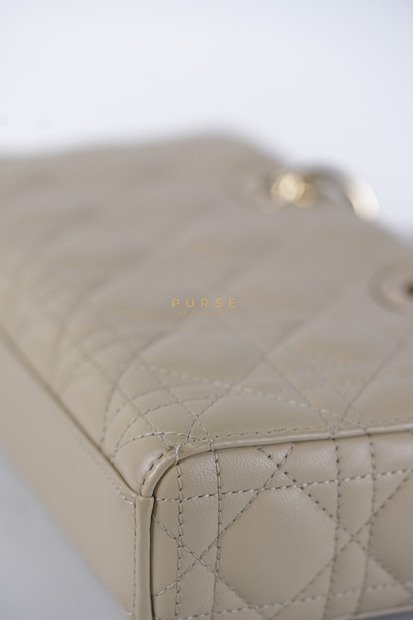Lady D-Joy Medium Biscuit (Beige) in Lambskin Leather and Light Gold Hardware | Purse Maison Luxury Bags Shop
