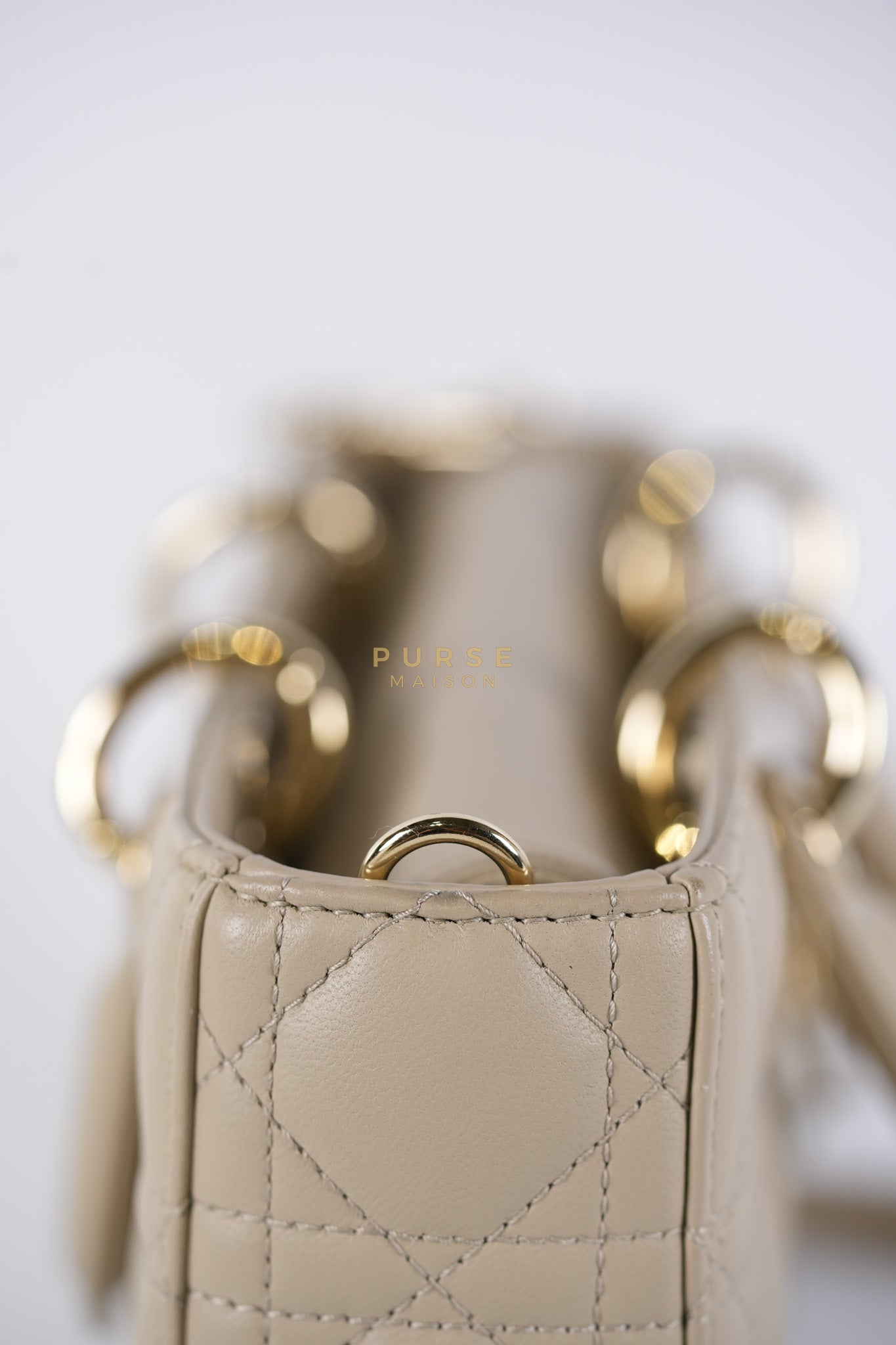 Lady D-Joy Medium Biscuit (Beige) in Lambskin Leather and Light Gold Hardware | Purse Maison Luxury Bags Shop