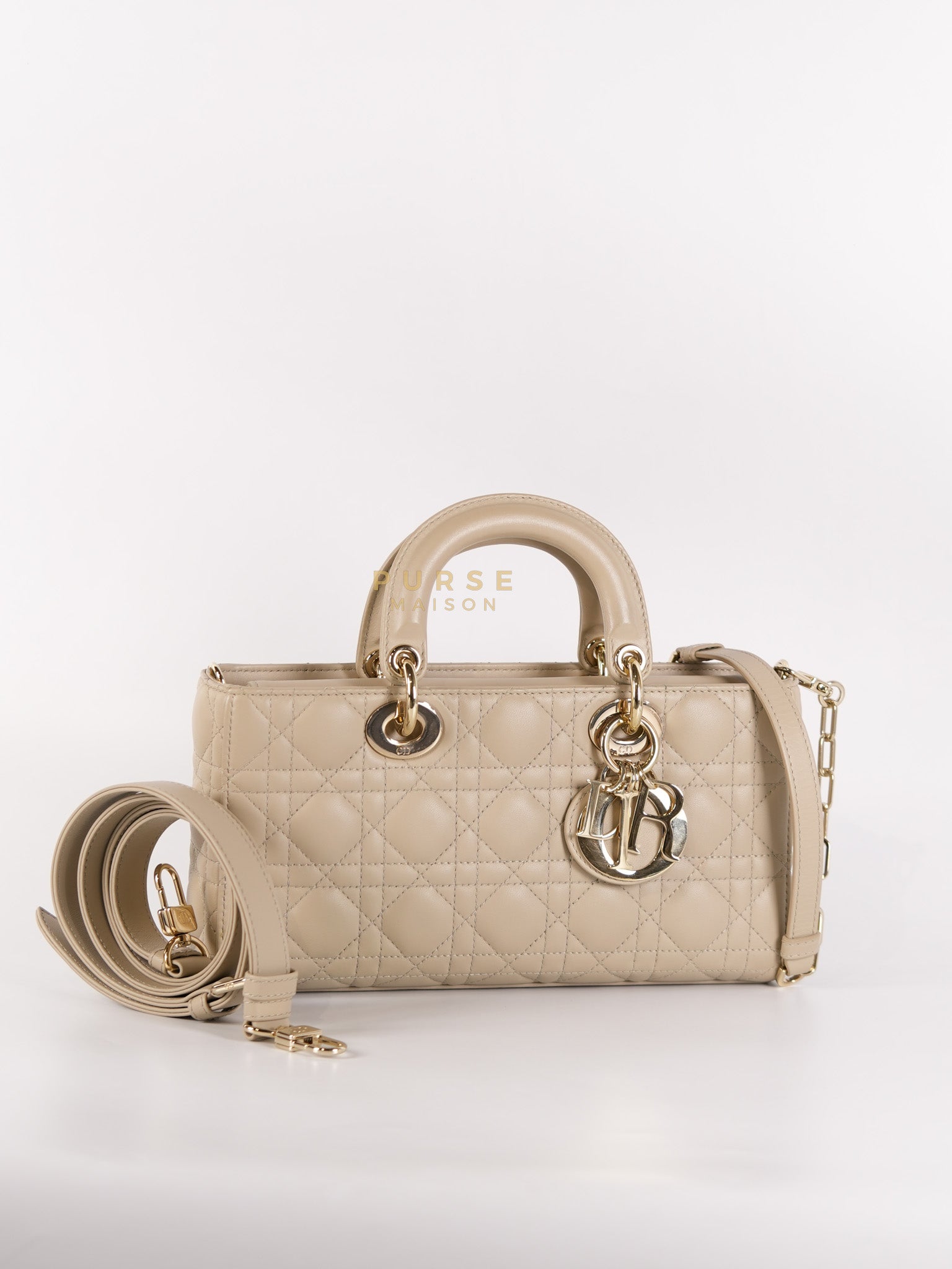 Lady D-Joy Medium Biscuit (Beige) in Lambskin Leather and Light Gold Hardware | Purse Maison Luxury Bags Shop